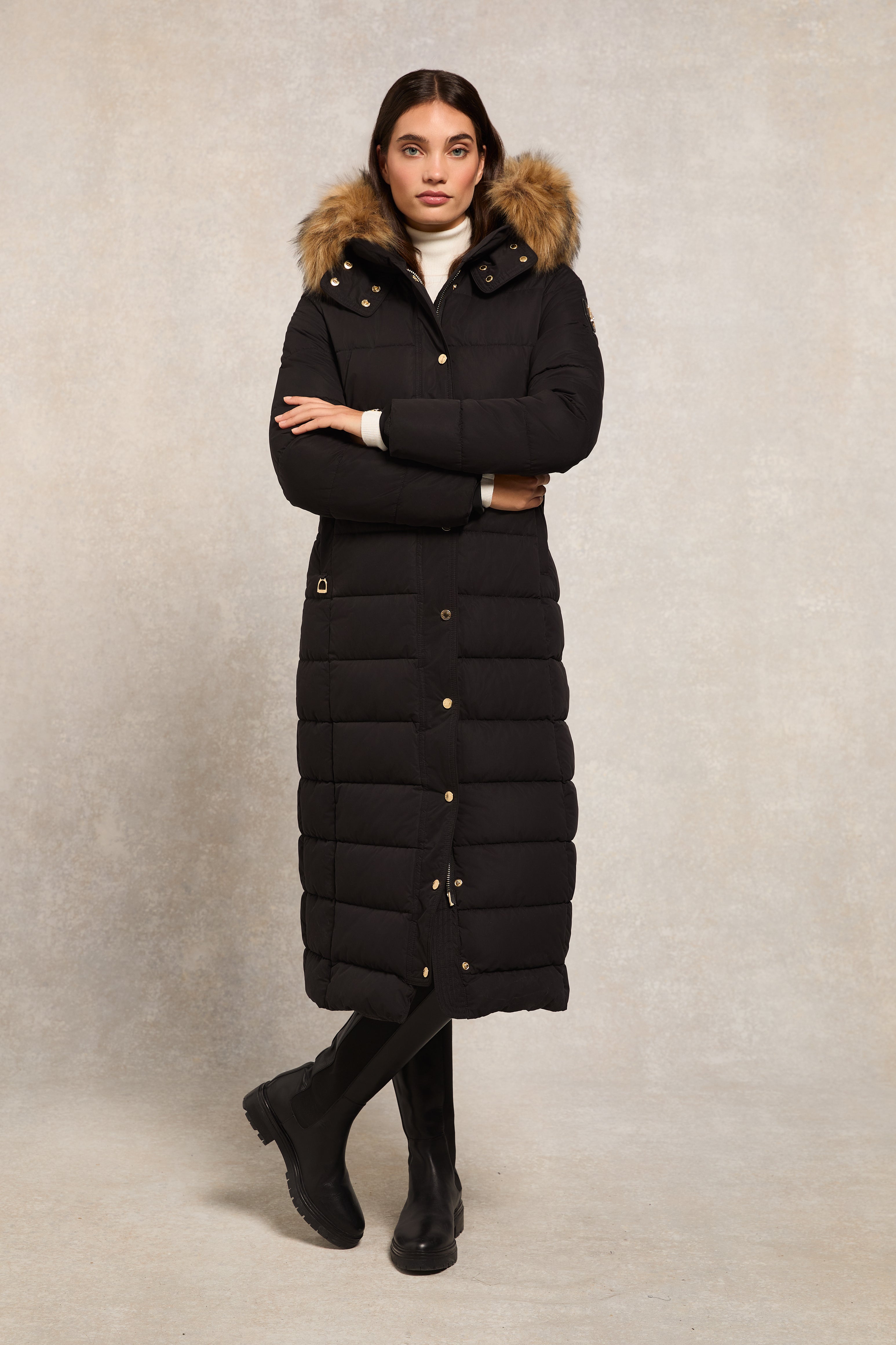 Black longline coat with hood deals