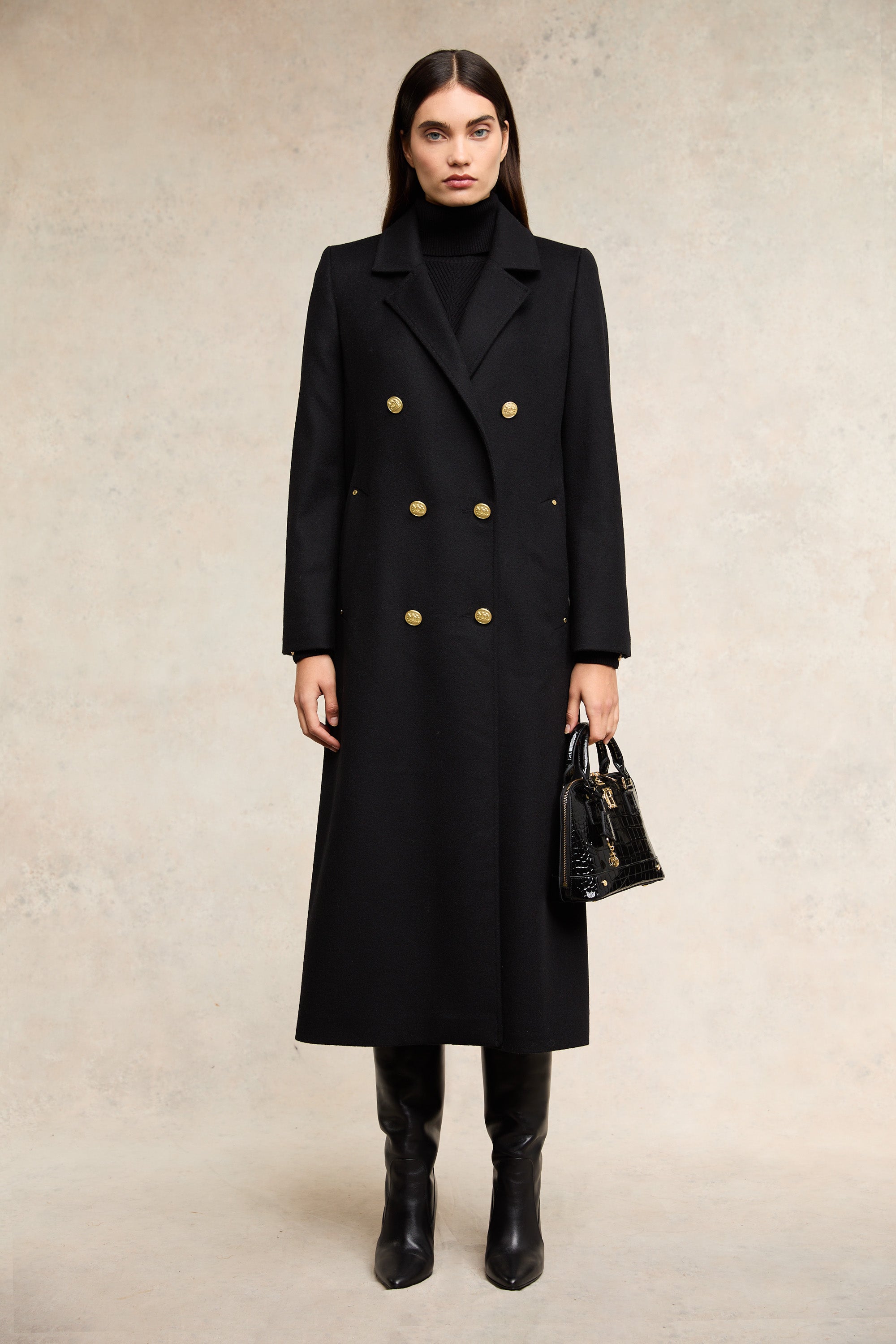 Black fitted wool coat hotsell