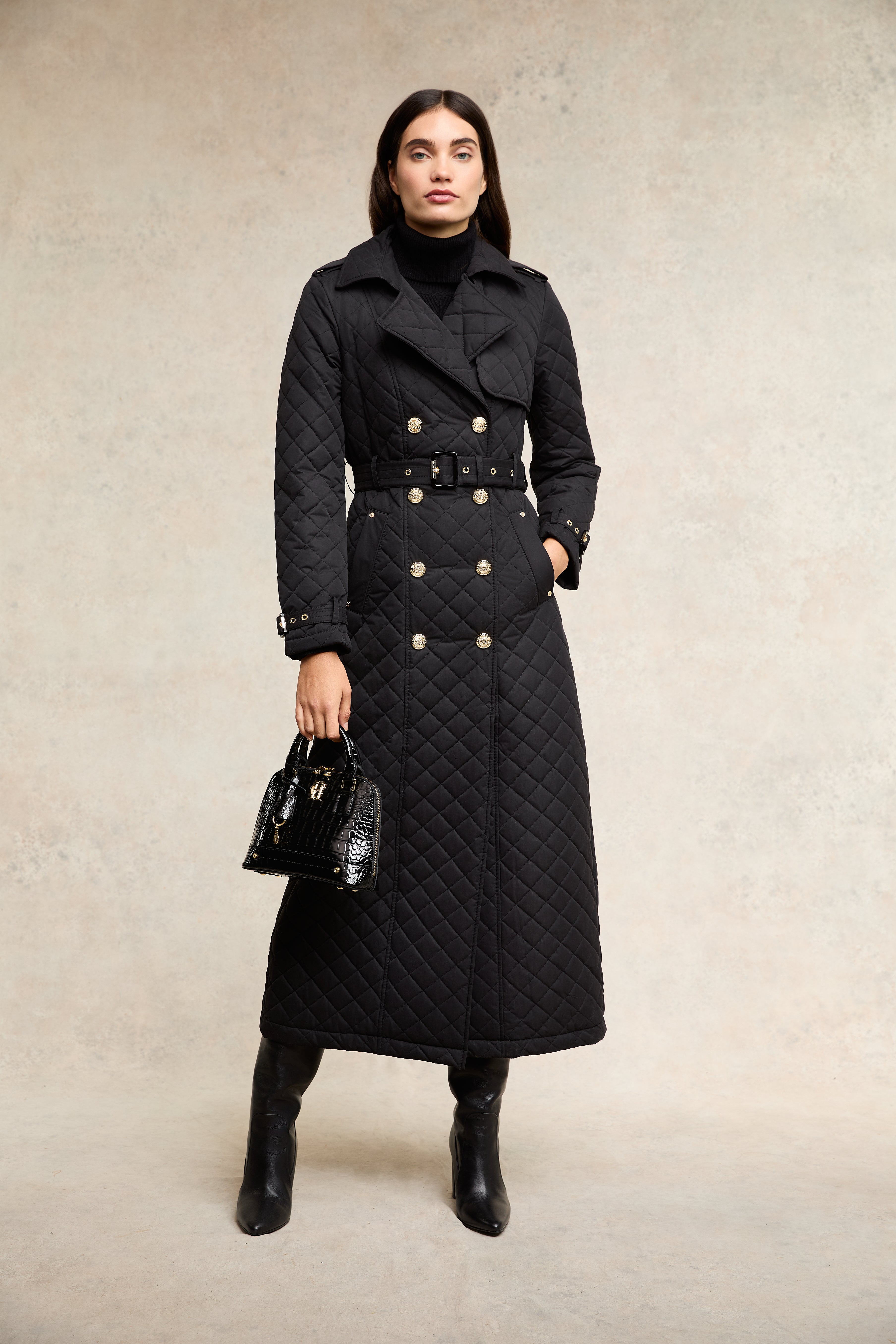 Full length black trench coat hotsell