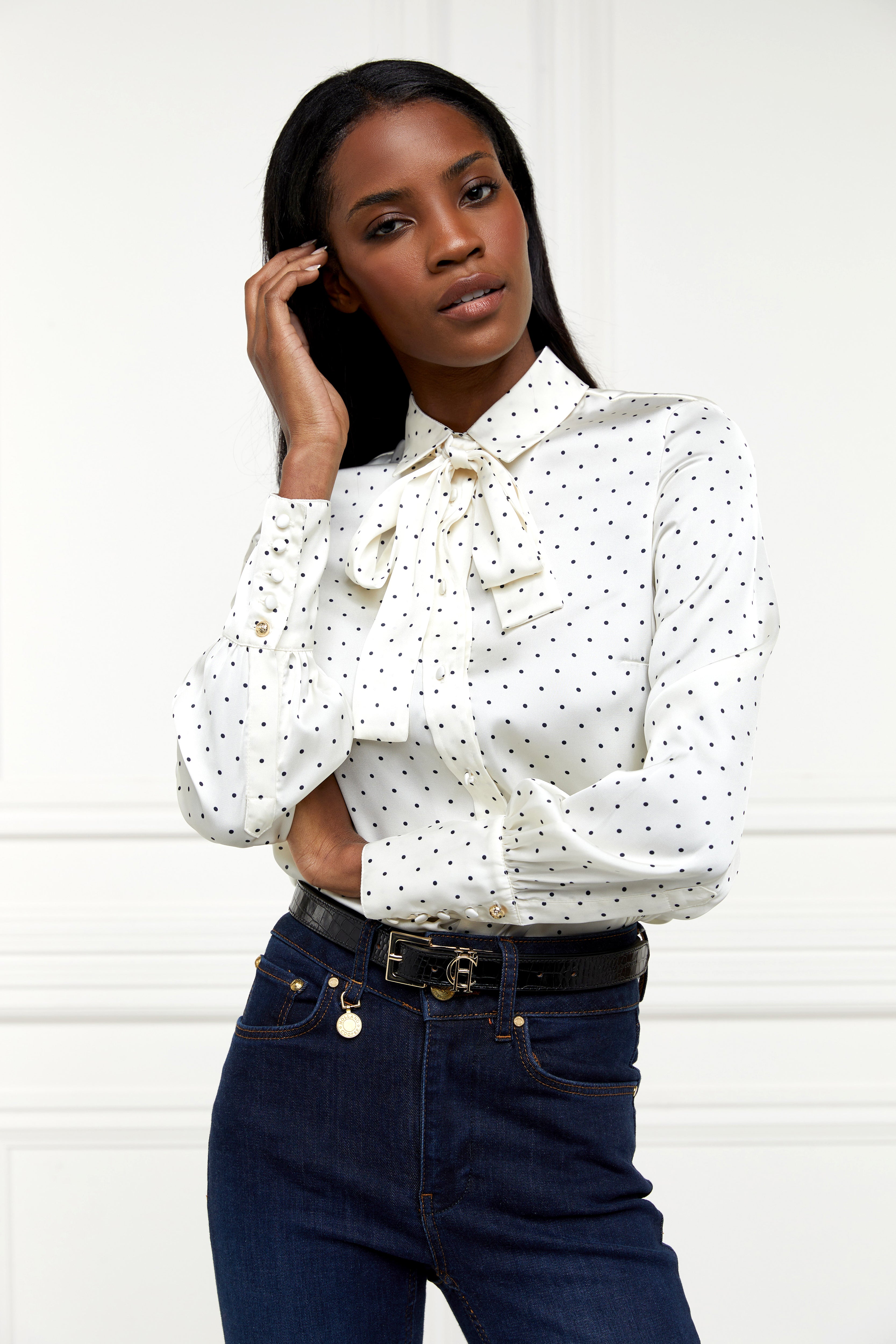 Polka dot top with jeans online