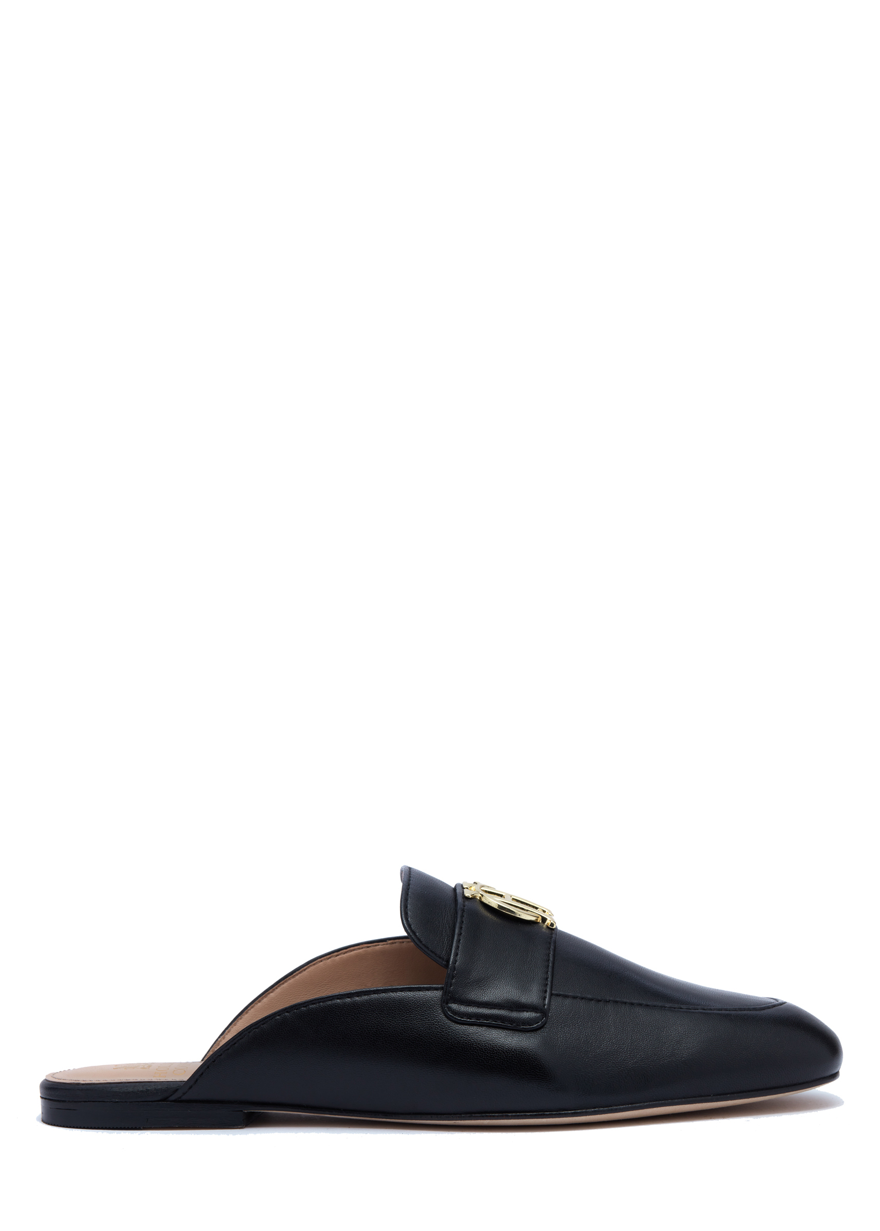 Black leather loafer store mules