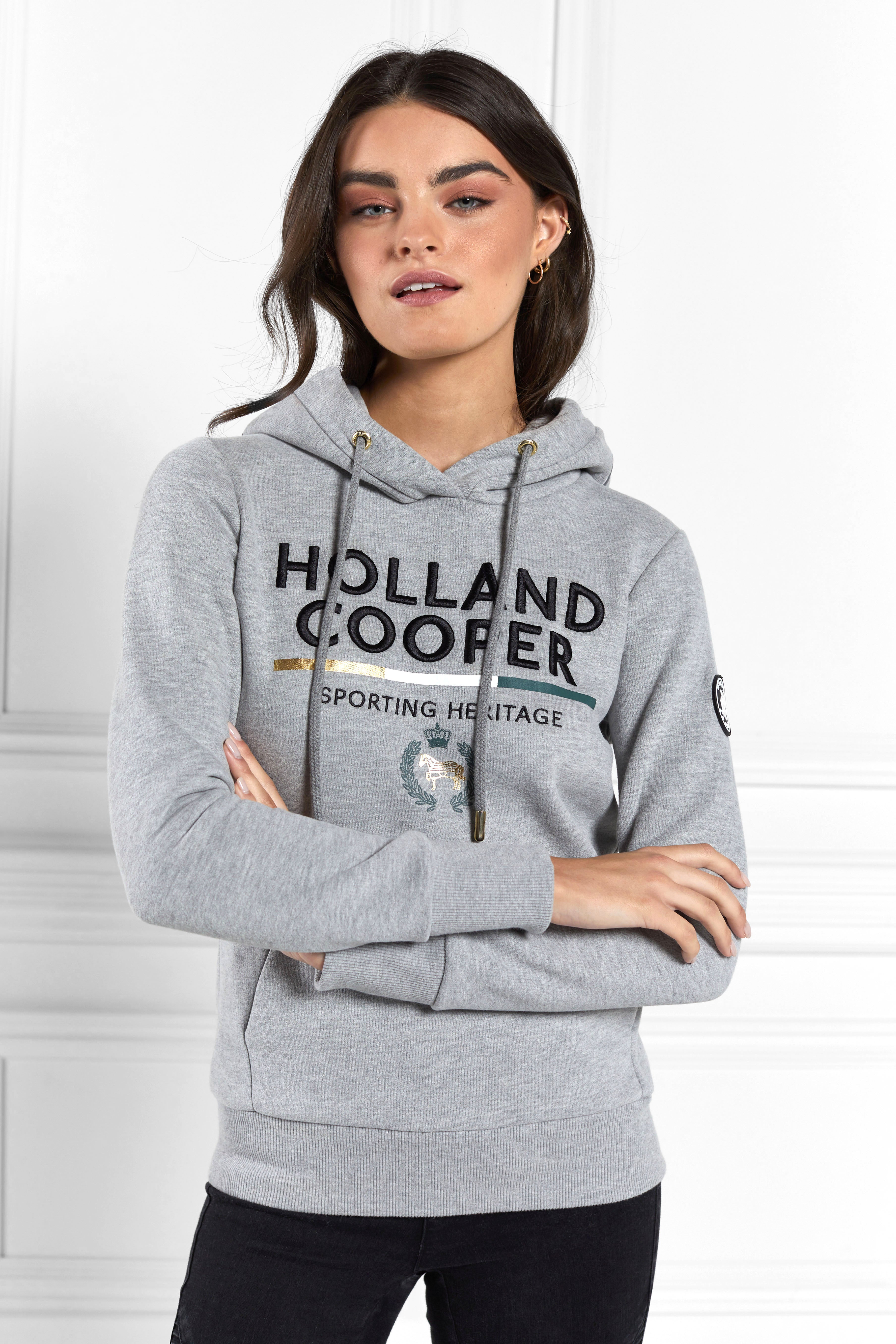 Tri Colour Crest Hoodie Grey Marl Holland Cooper