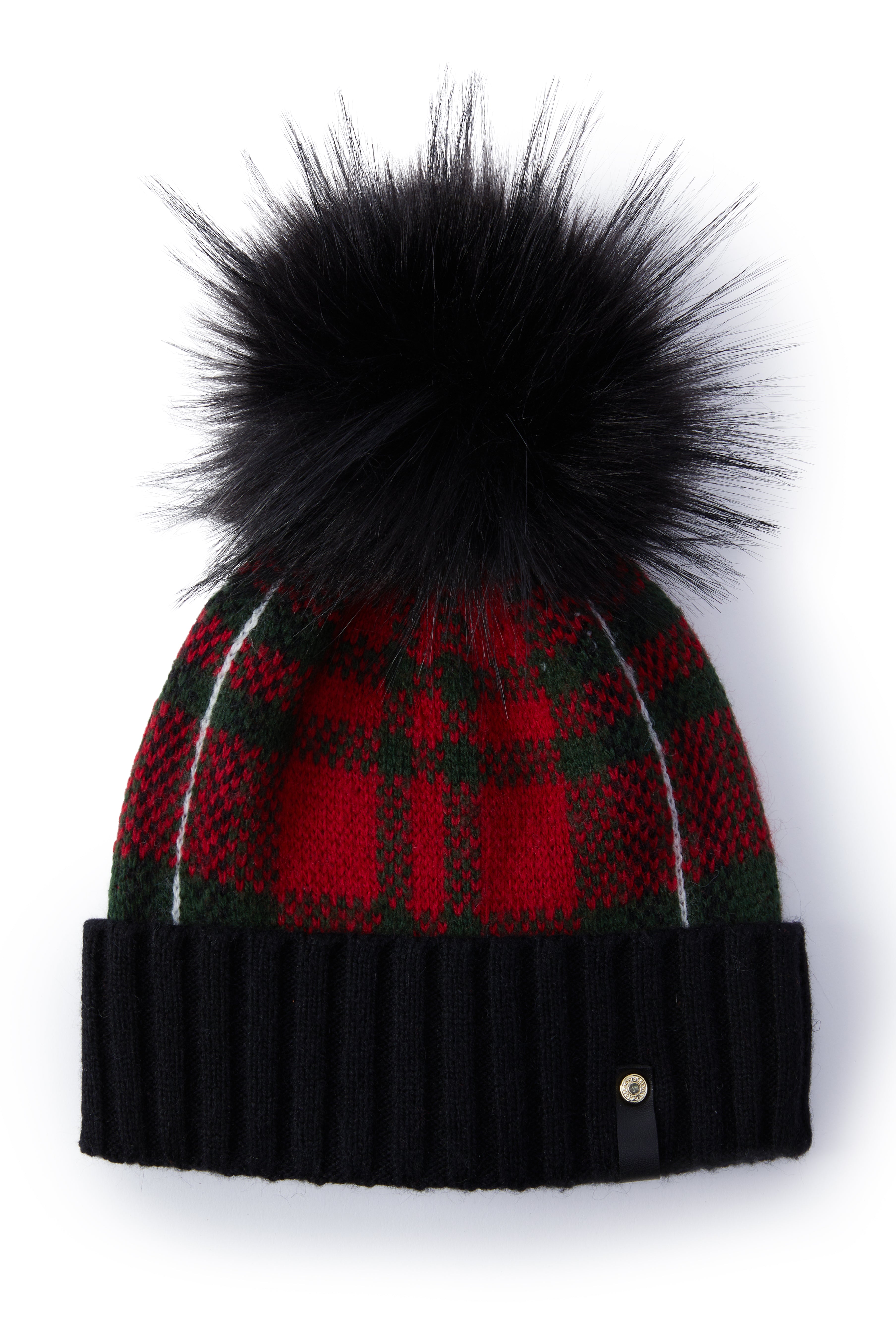 Knitted Bobble Hat Red Tartan