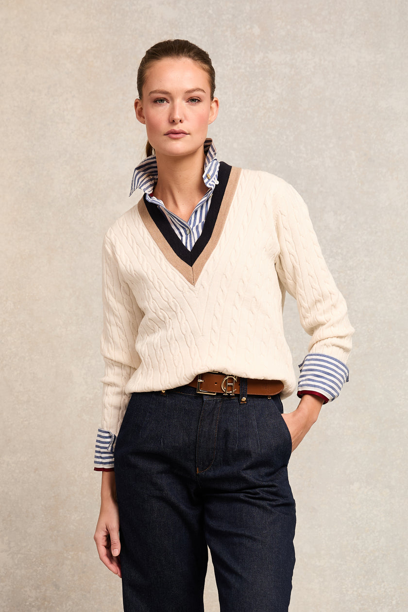 Melissa V Neck Knit (Natural)