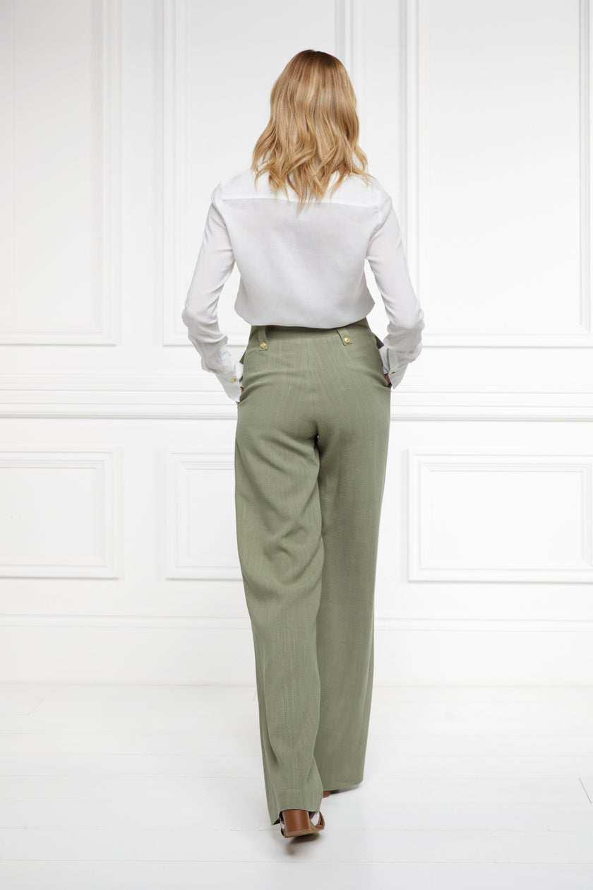 High Waisted Straight Trouser (Sage Linen)