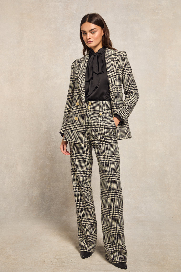 High Waisted Straight Trouser (Large Scale Prince of Wales Mono)