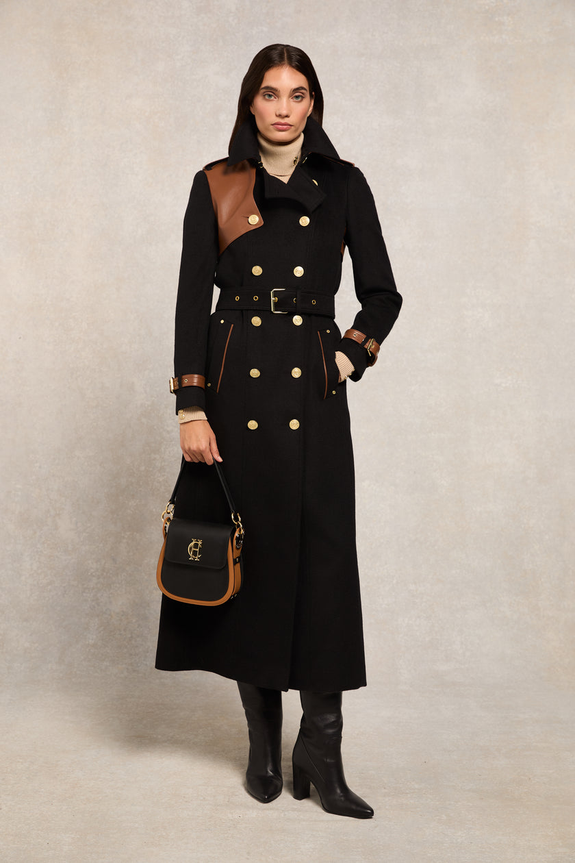 Full Length Marlborough Trench Coat (Soft Black Tan)