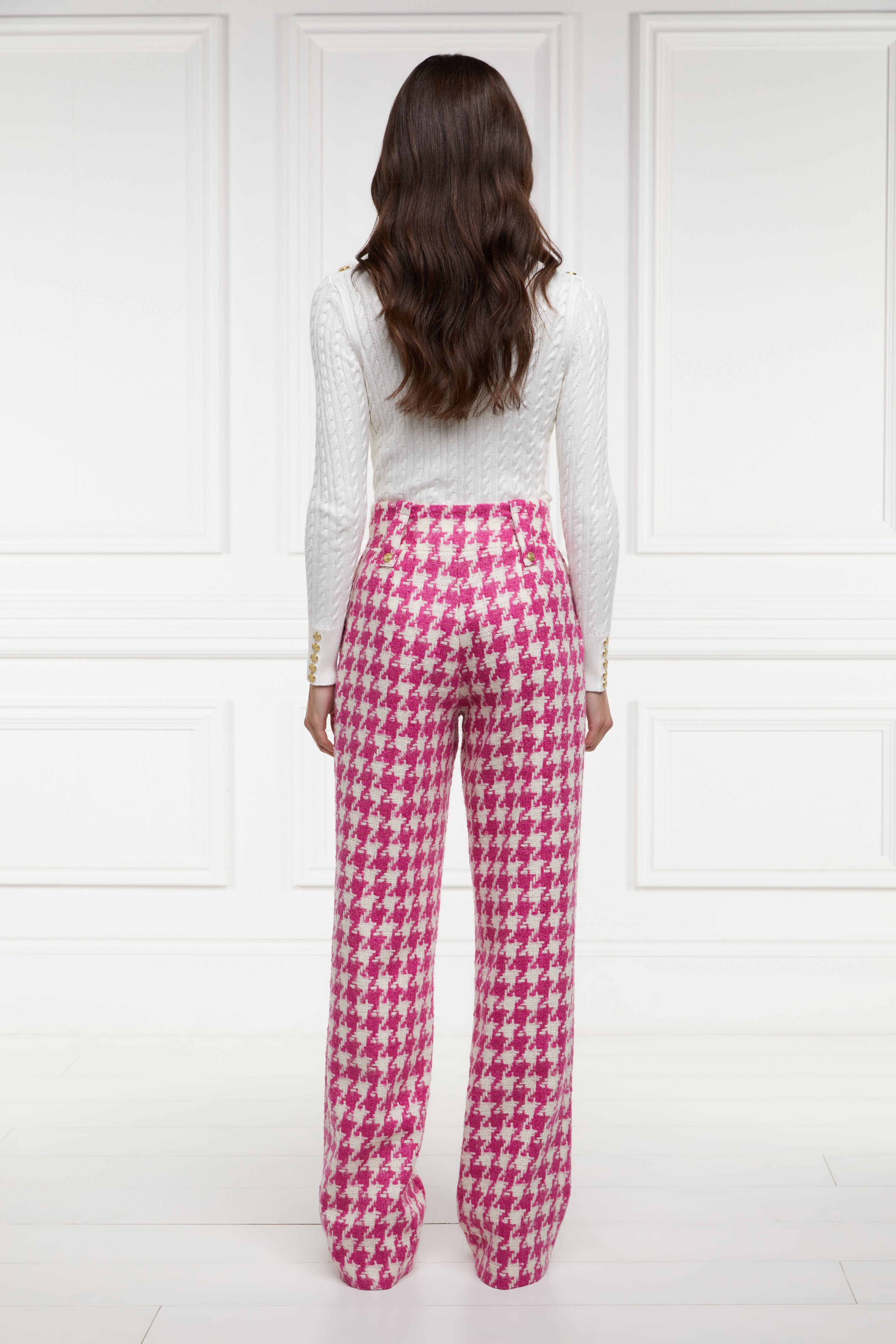 High Waisted Straight Trouser (Hot Pink Large Scale Houndstooth ...