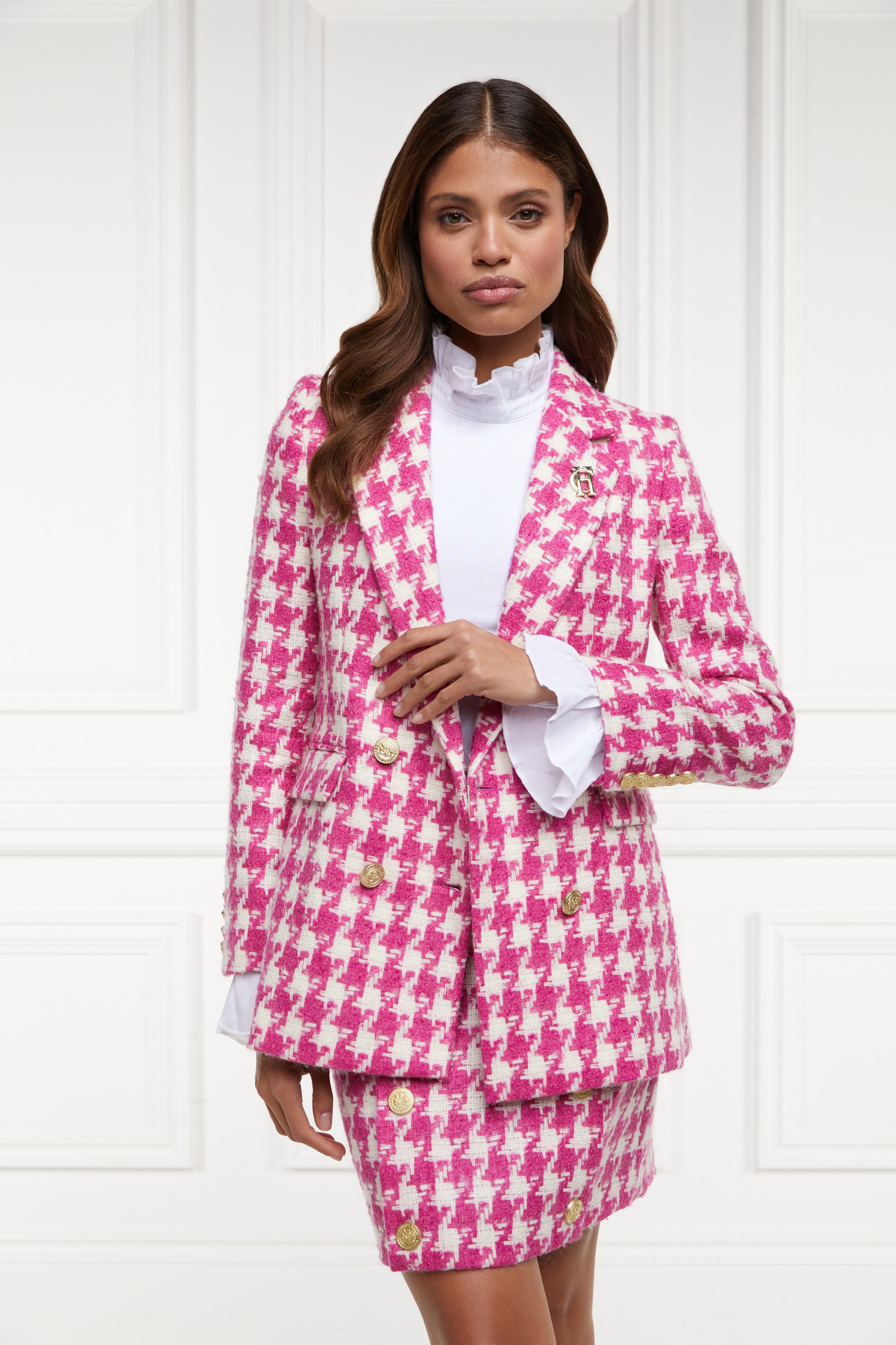 Double Breasted Blazer (Hot Pink Large Scale Houndstooth) – Holland ...