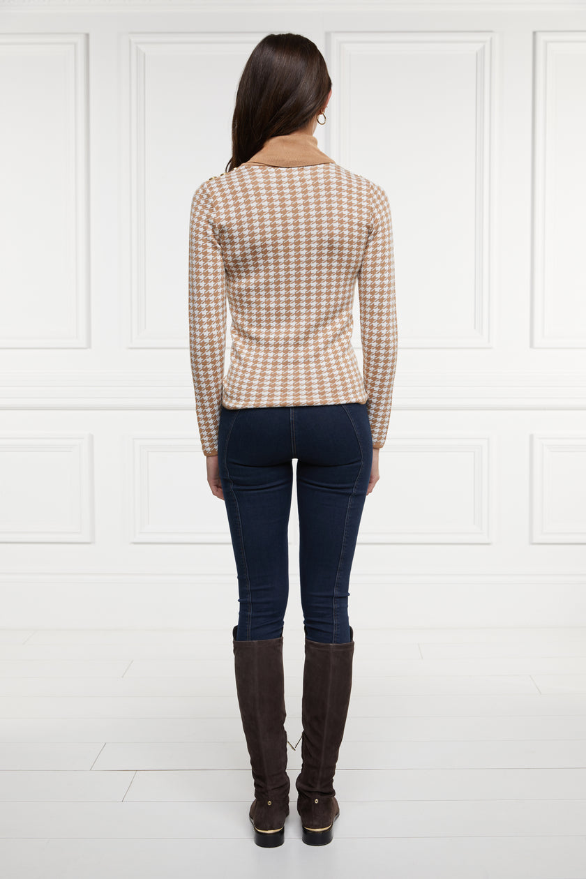 Classic Roll Neck Knit (Camel Houndstooth)