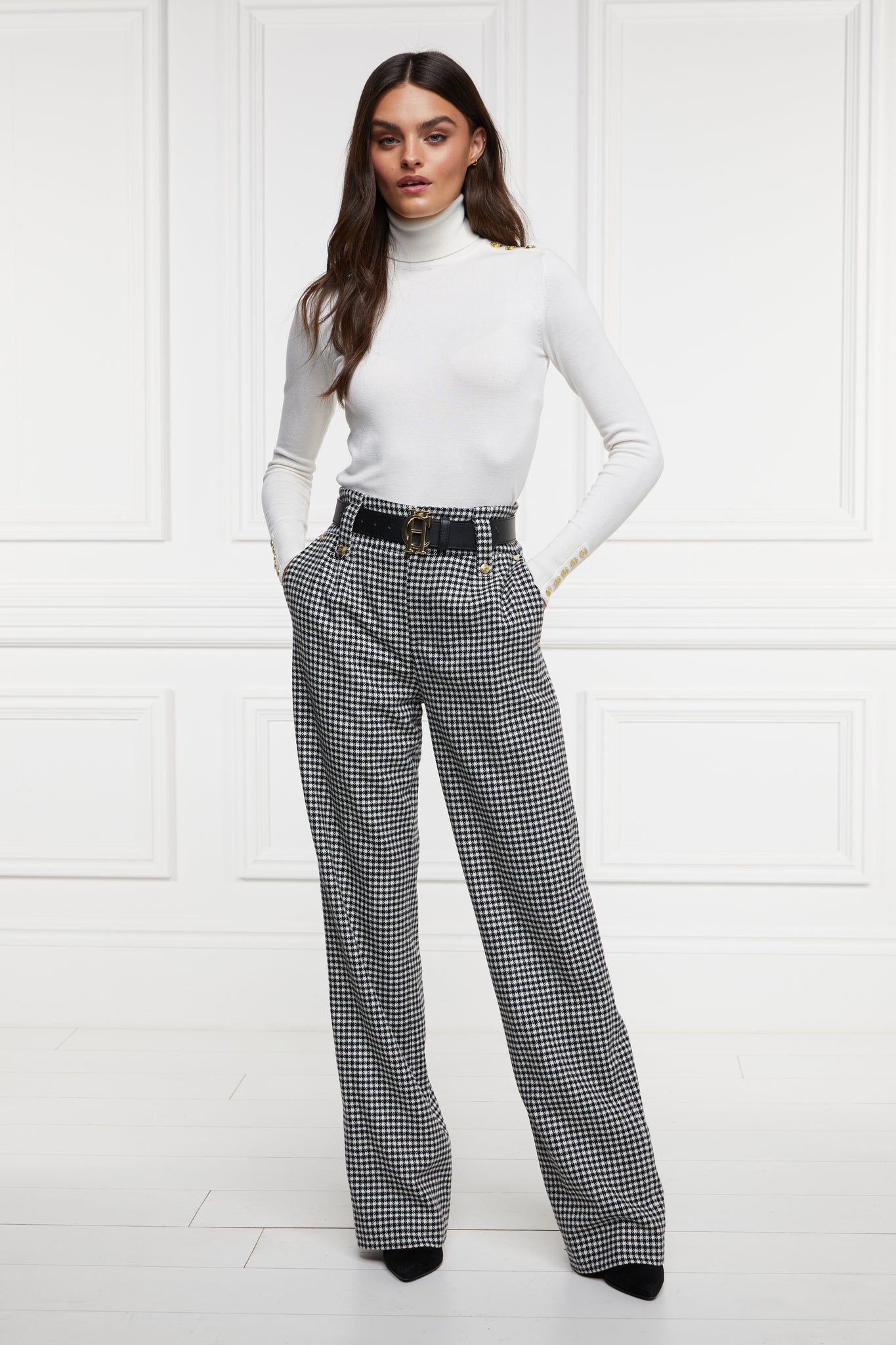 High Waisted Straight Trouser (Camel Houndstooth) – Holland Cooper ®