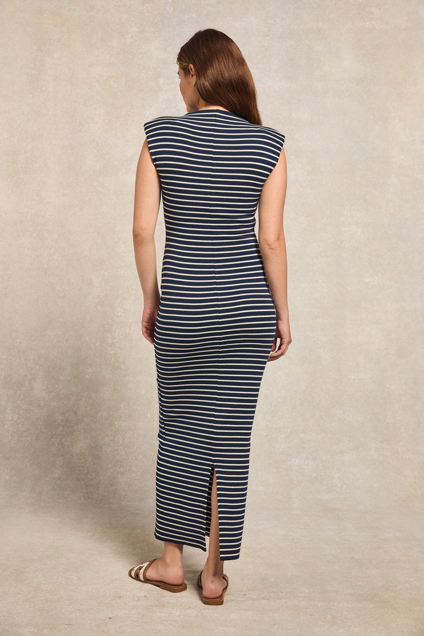 Harper Maxi Dress (Ink Navy Natural Stripe)