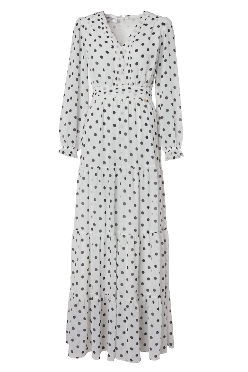 Bella Tiered Maxi Dress (White Black Polka Dot) – Holland Cooper