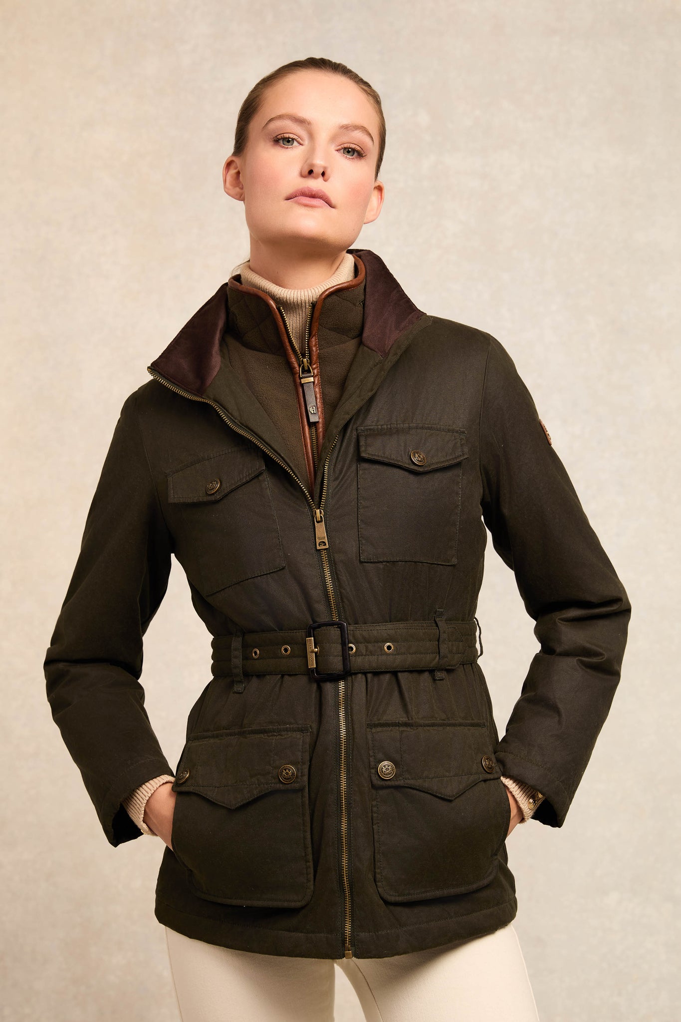 Belted Waxed Jacket (Dark Olive)