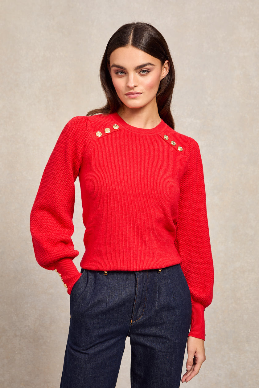 Naomi Crew Neck Knit (Hot Coral)