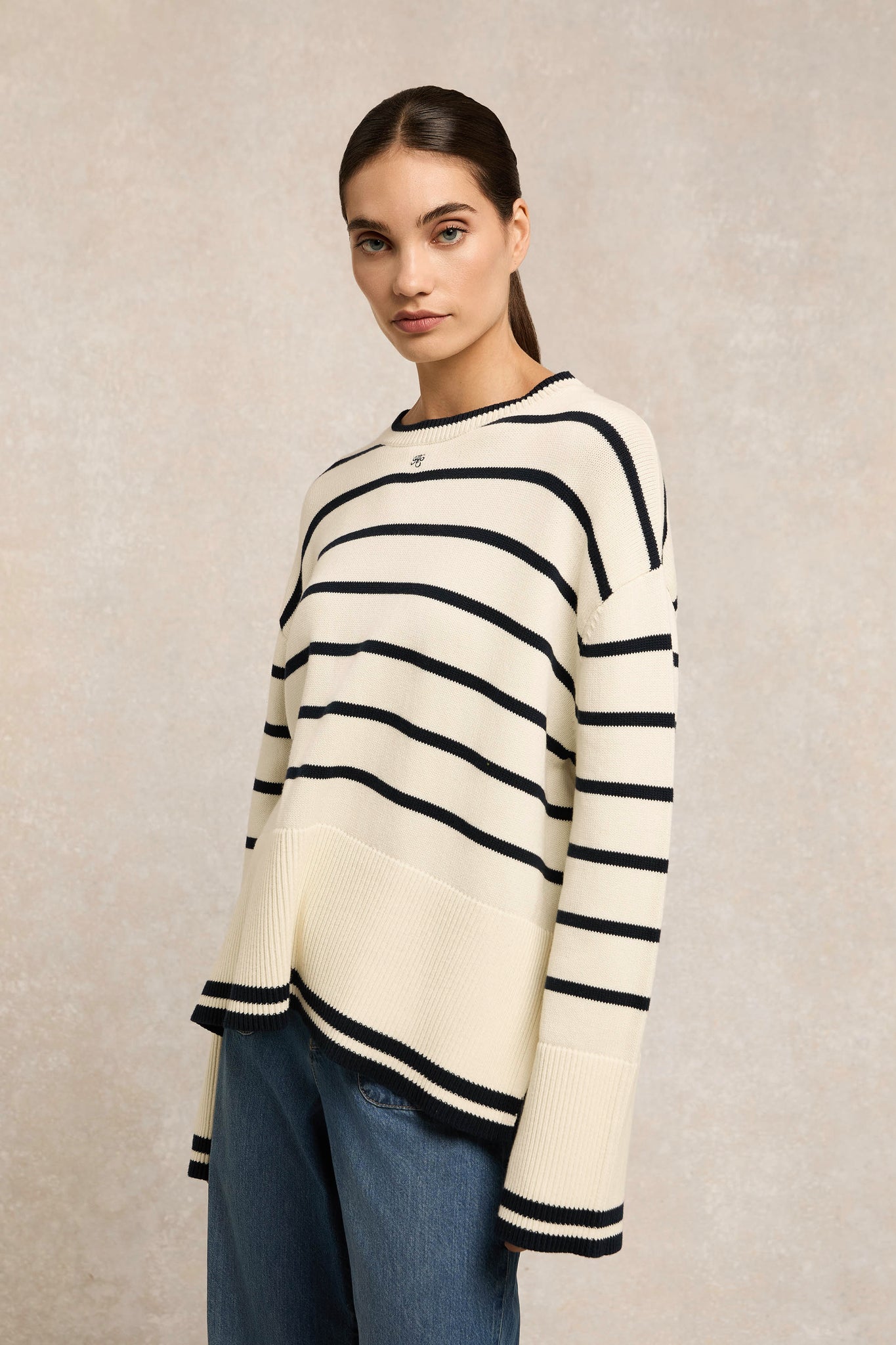 Antonia Crew Neck Knit (Natural Stripe)