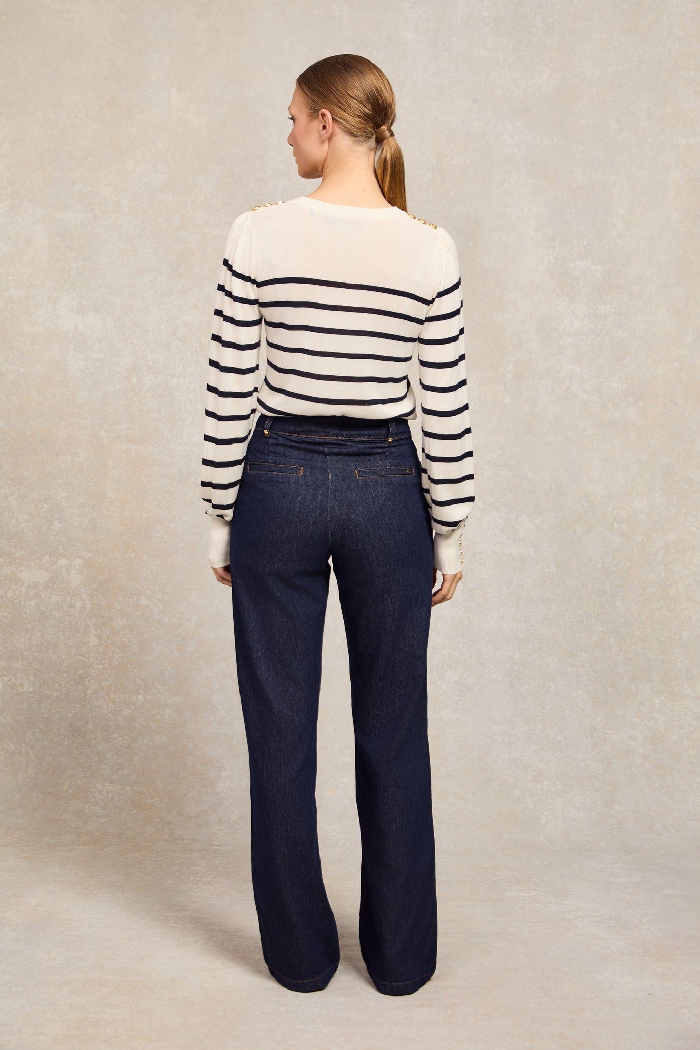 Kelsie Crew Neck Knit (Natural Stripe)