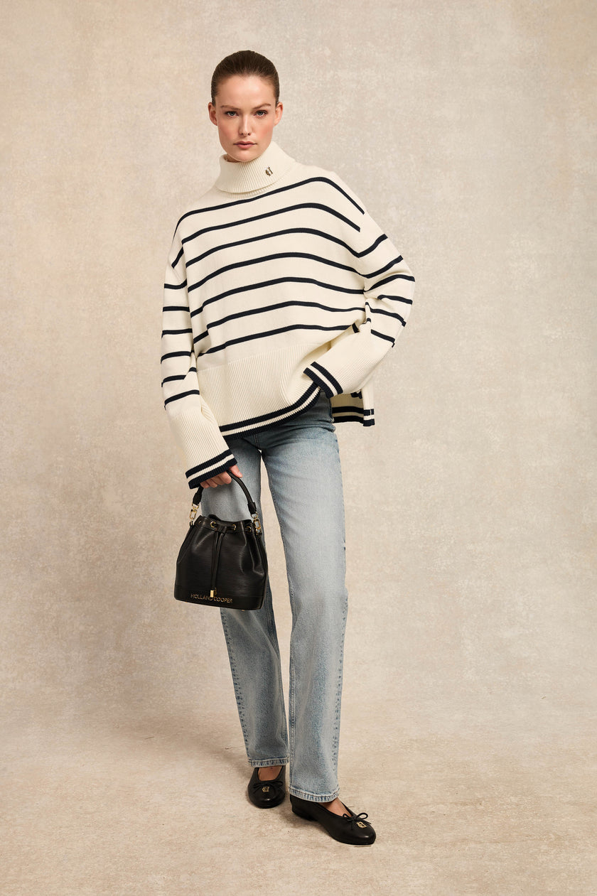 Antonia Roll Neck Knit (Natural Stripe)