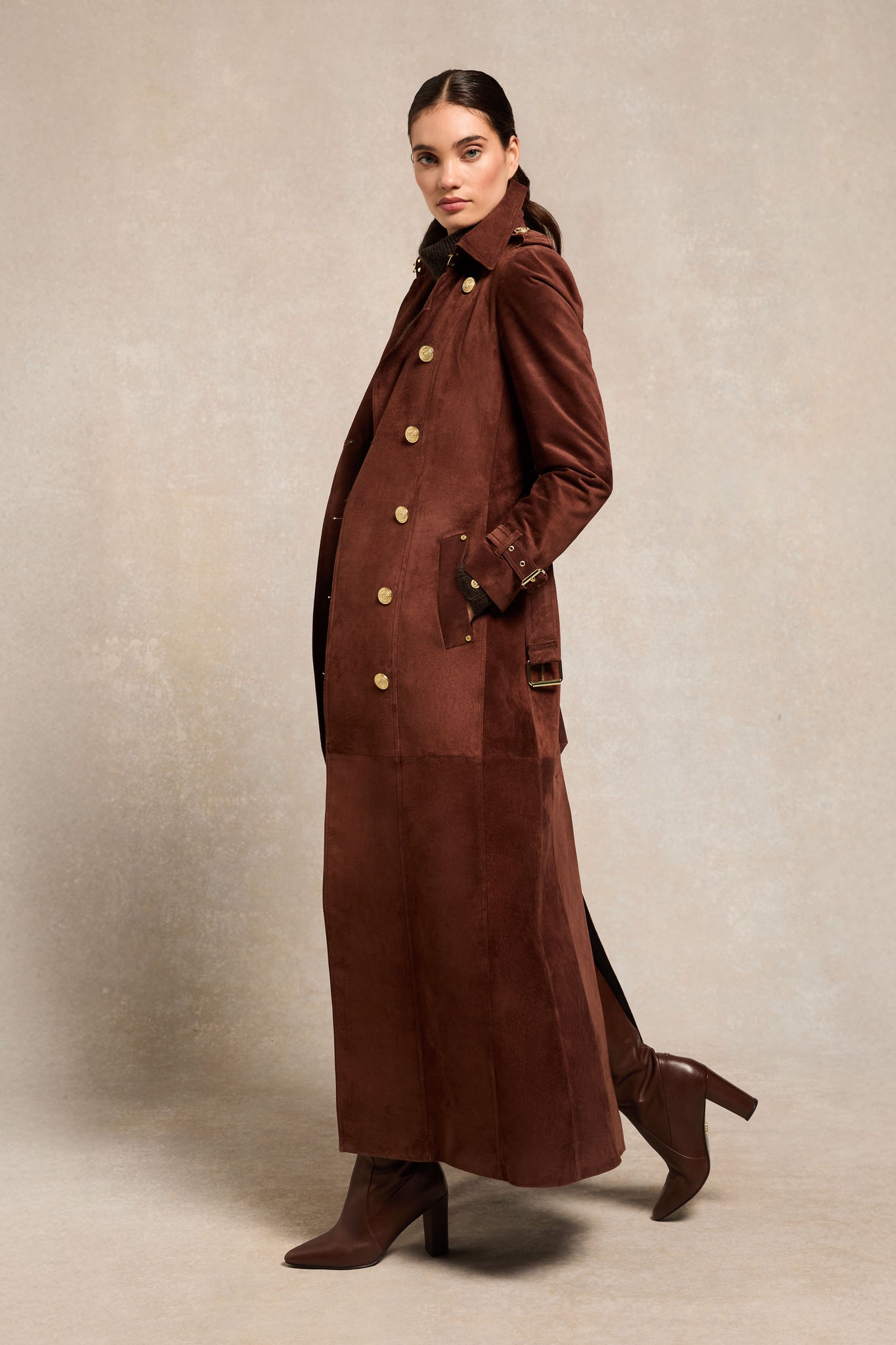 Full Length Marlborough Trench Coat (Chocolate Suede)