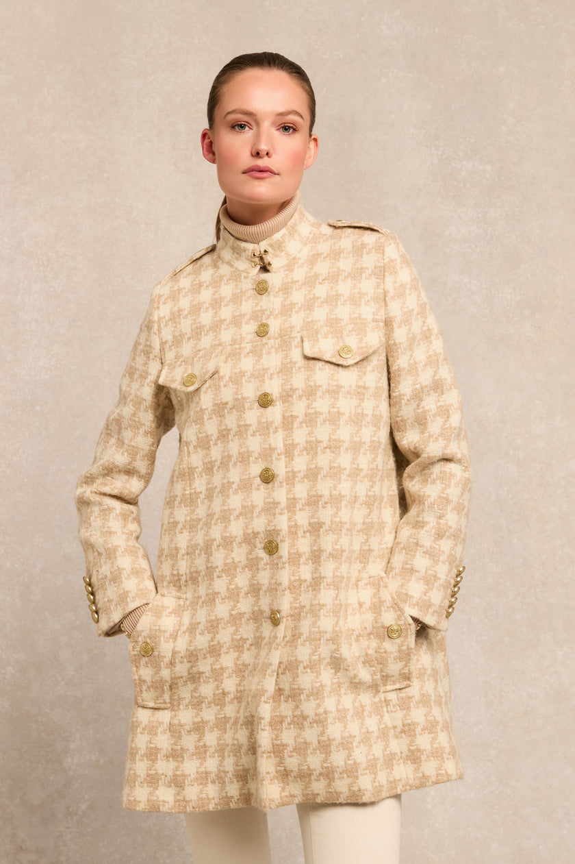 Highbury Cape Coat (Camel Houndstooth)