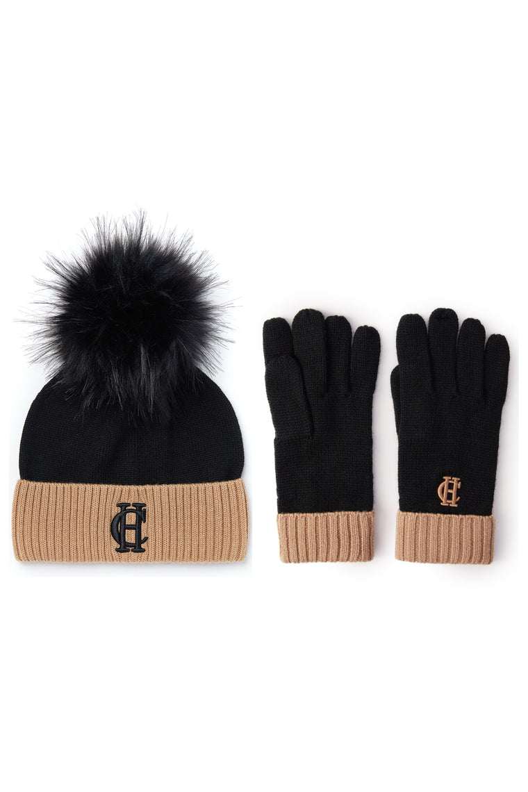 Chelsea Bobble Hat & Glove Set (Black)