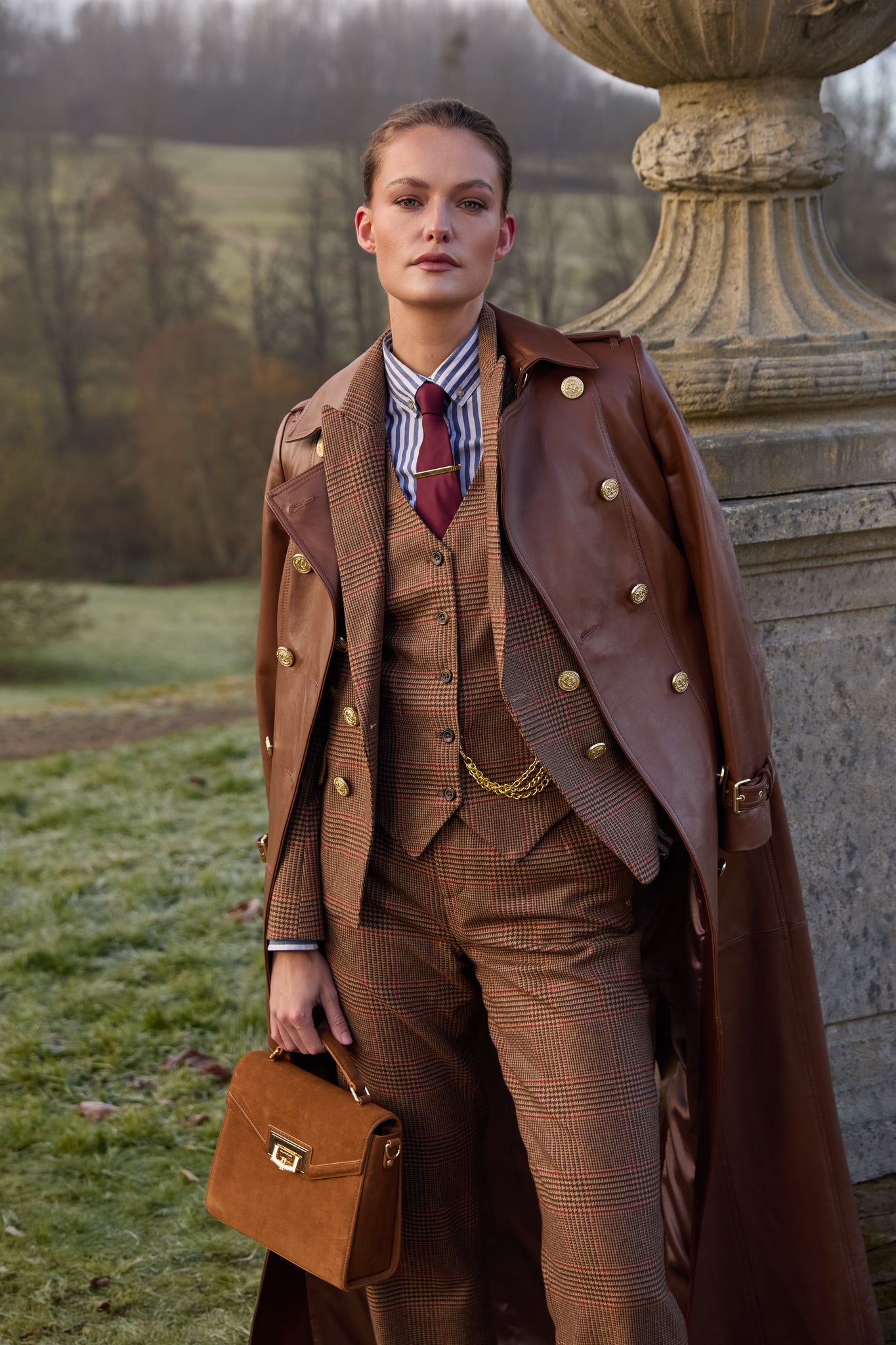 Full Length Marlborough Trench Coat (Valencia Leather Cognac)