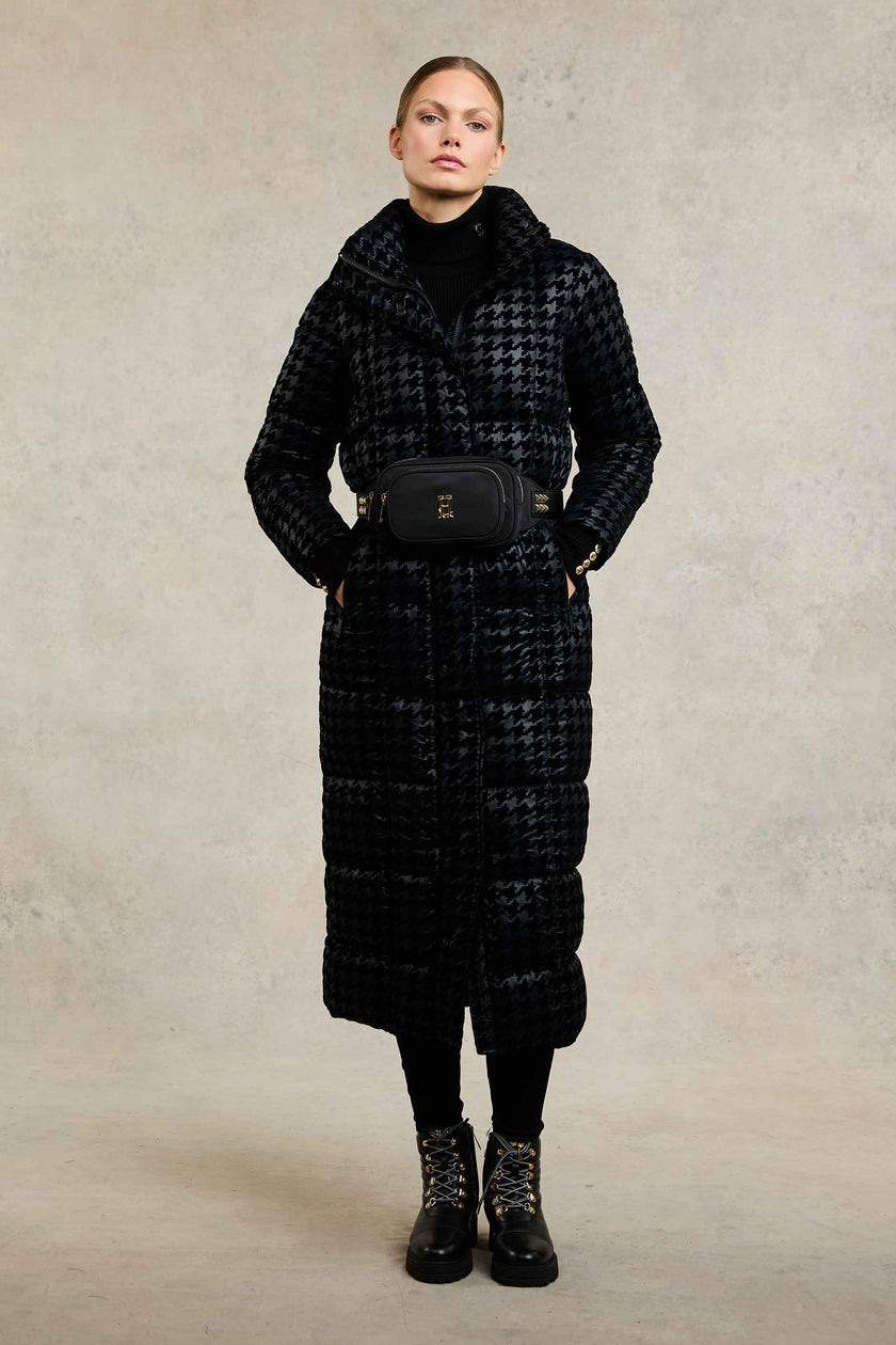 Crawford Longline Coat (Mono Houndstooth)