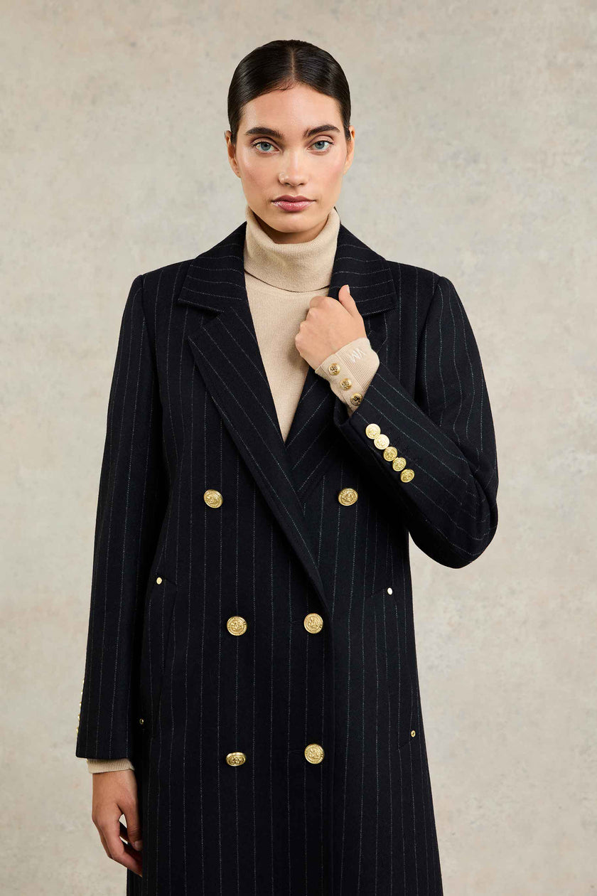 Double Breasted Coat (Dark Navy Pinstripe)