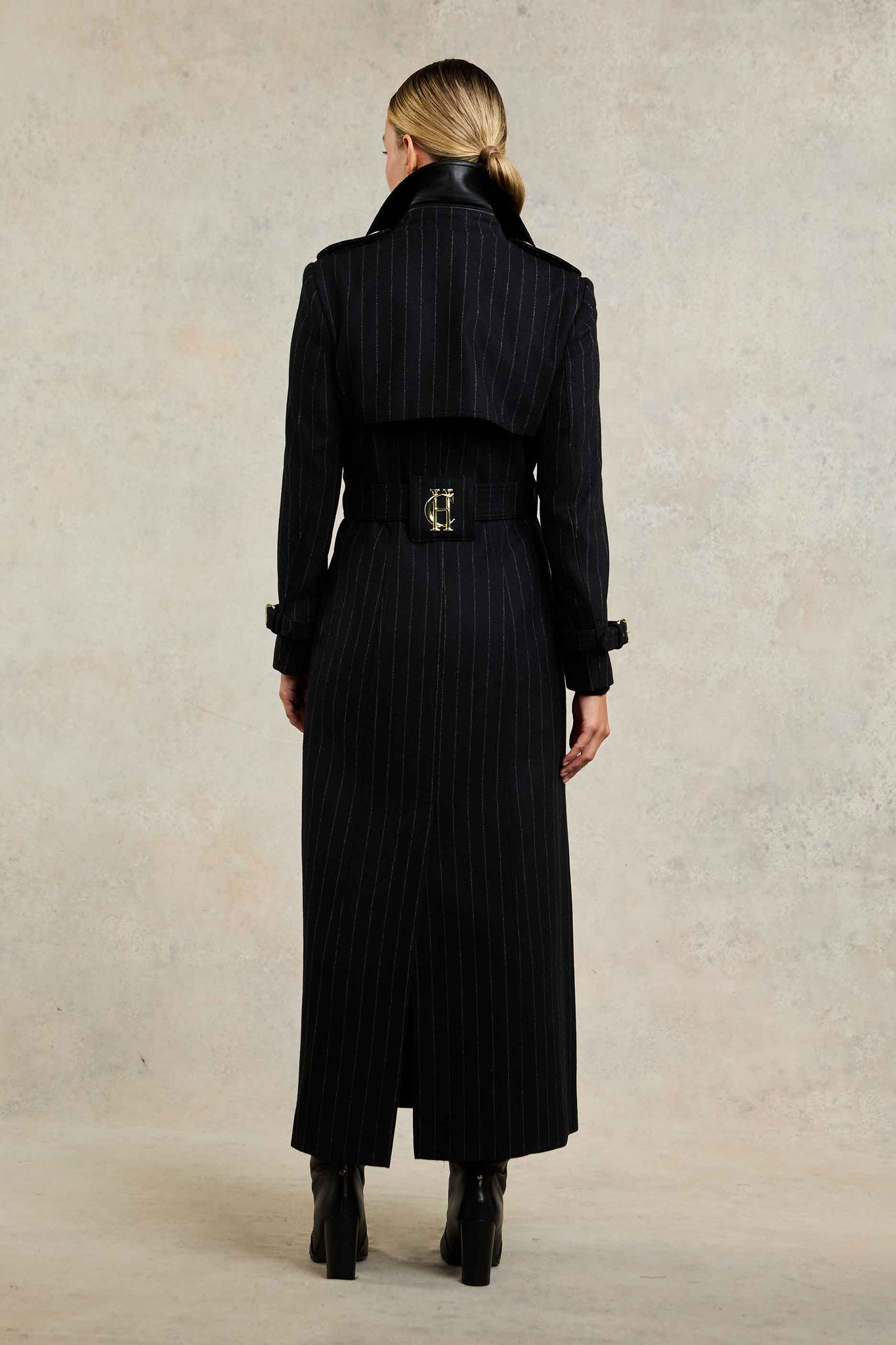 Full Length Marlborough Trench Coat (Black Pinstripe)