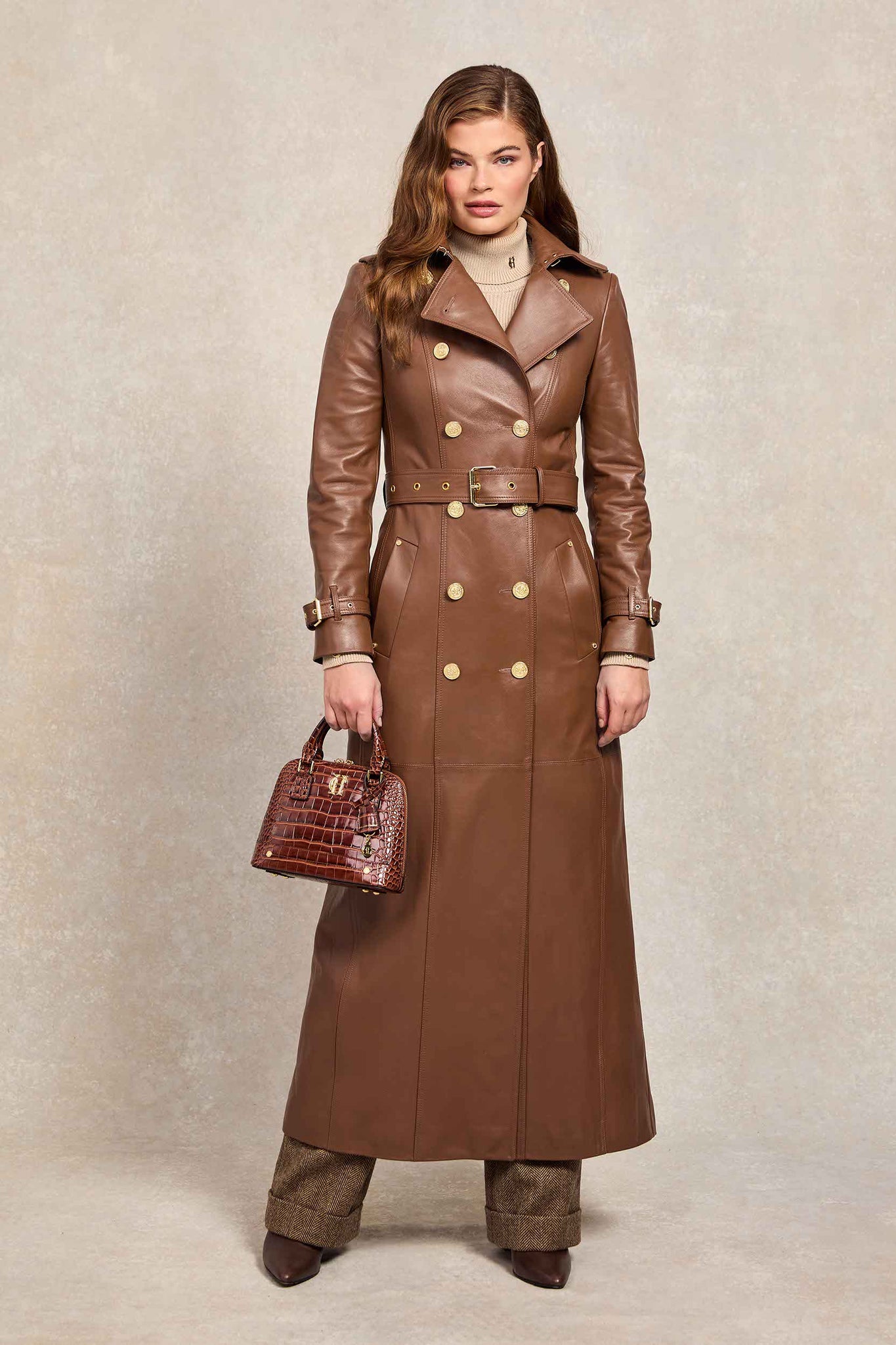 Full Length Marlborough Trench Coat (Valencia Leather Cognac)