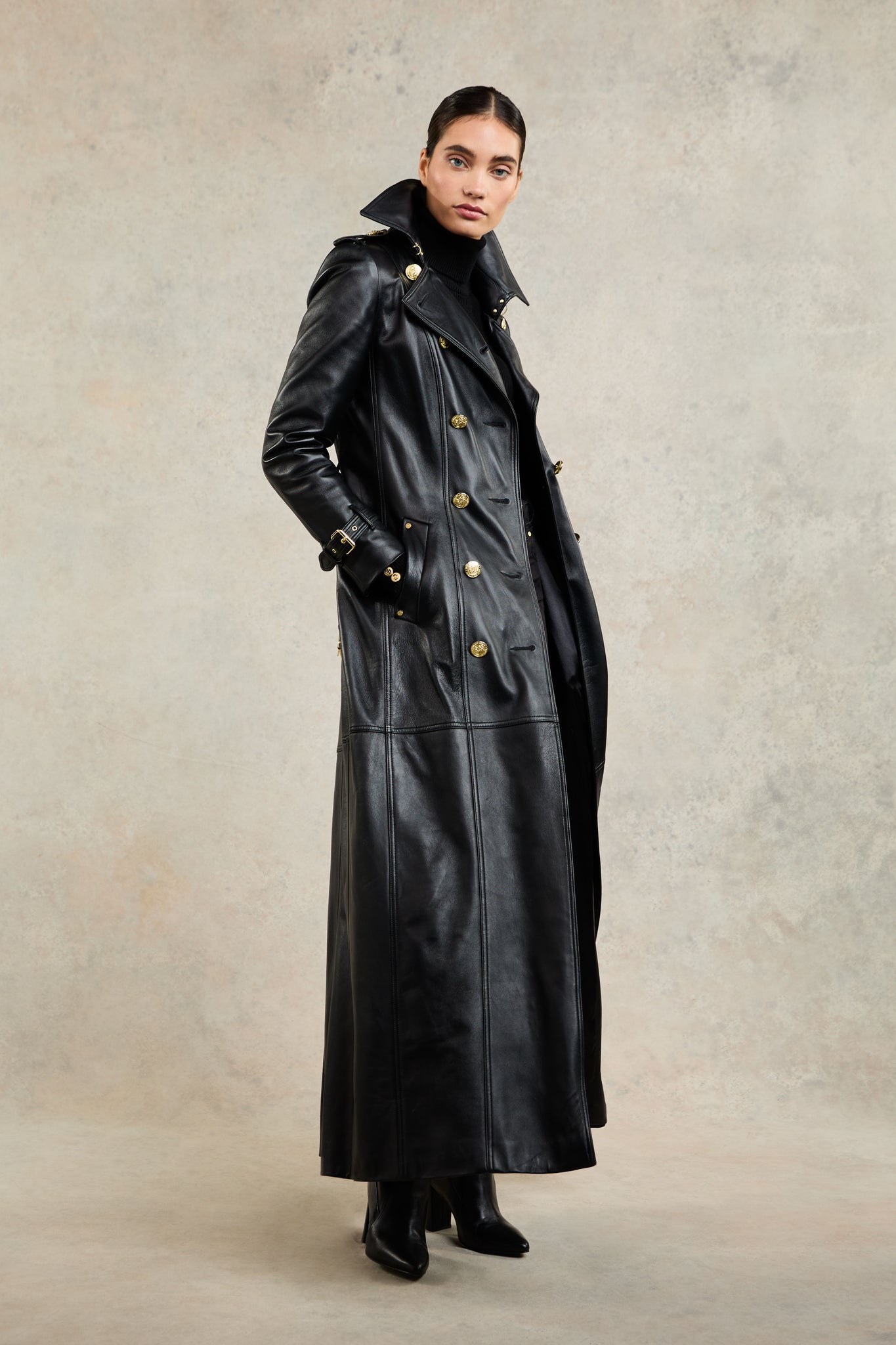 Full Length Marlborough Trench Coat (Valencia Leather Black)