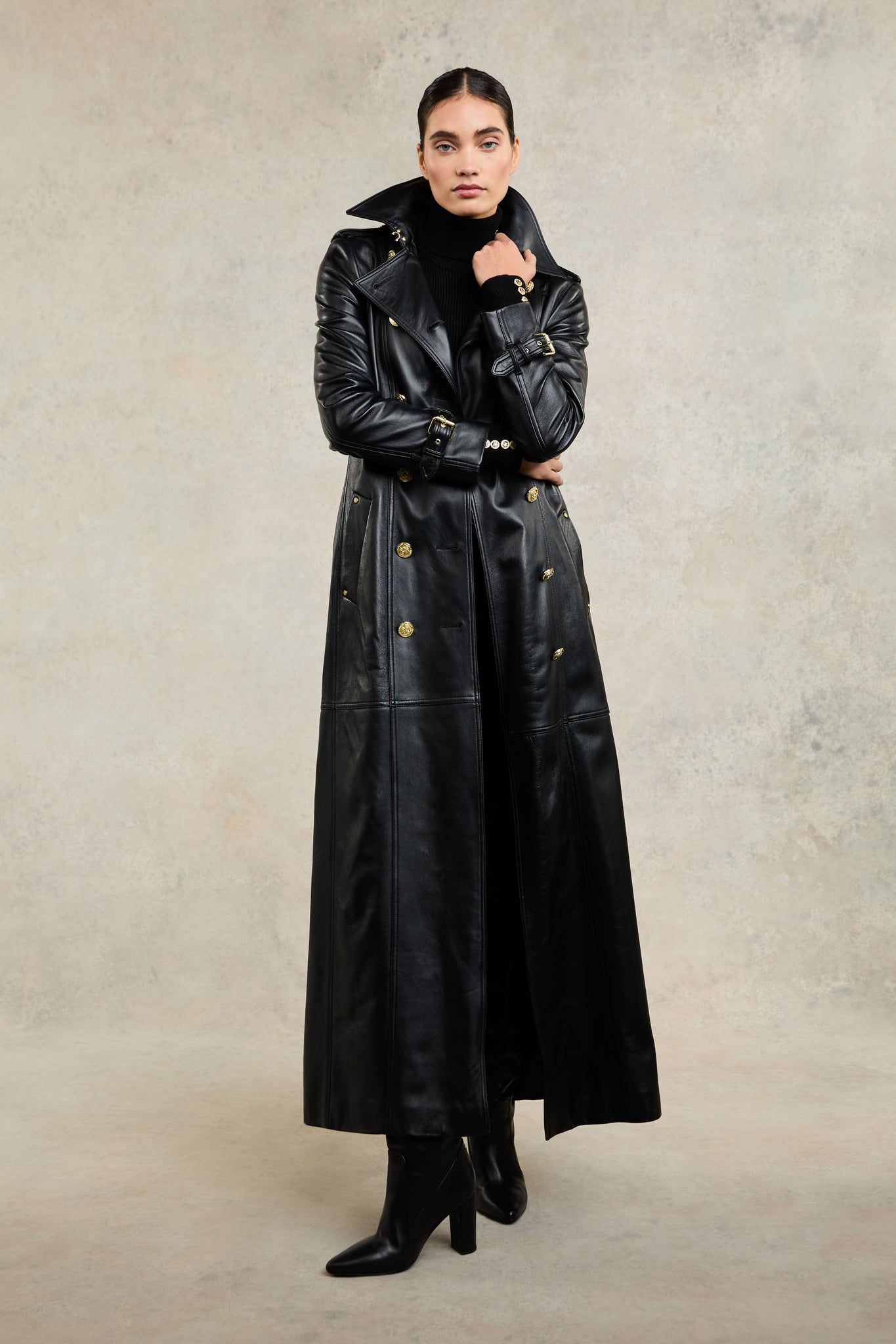 Black leather raincoat hotsell