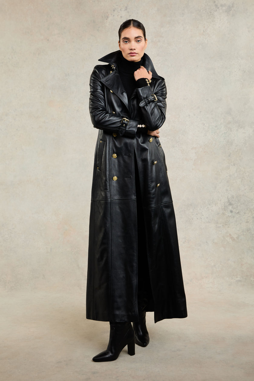 Full Length Marlborough Trench Coat (Valencia Leather Black)