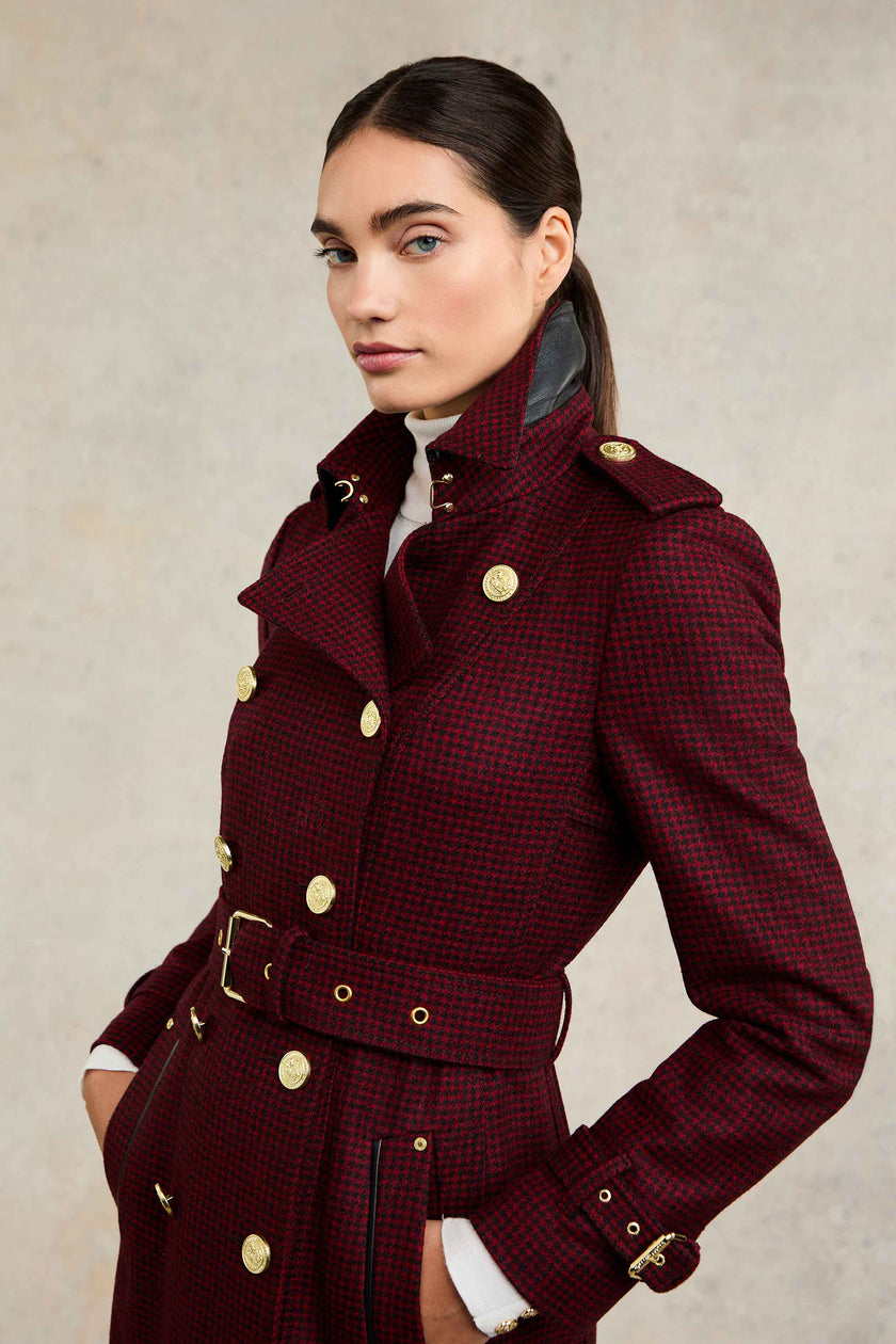 Full Length Marlborough Trench Coat (Red Houndstooth)