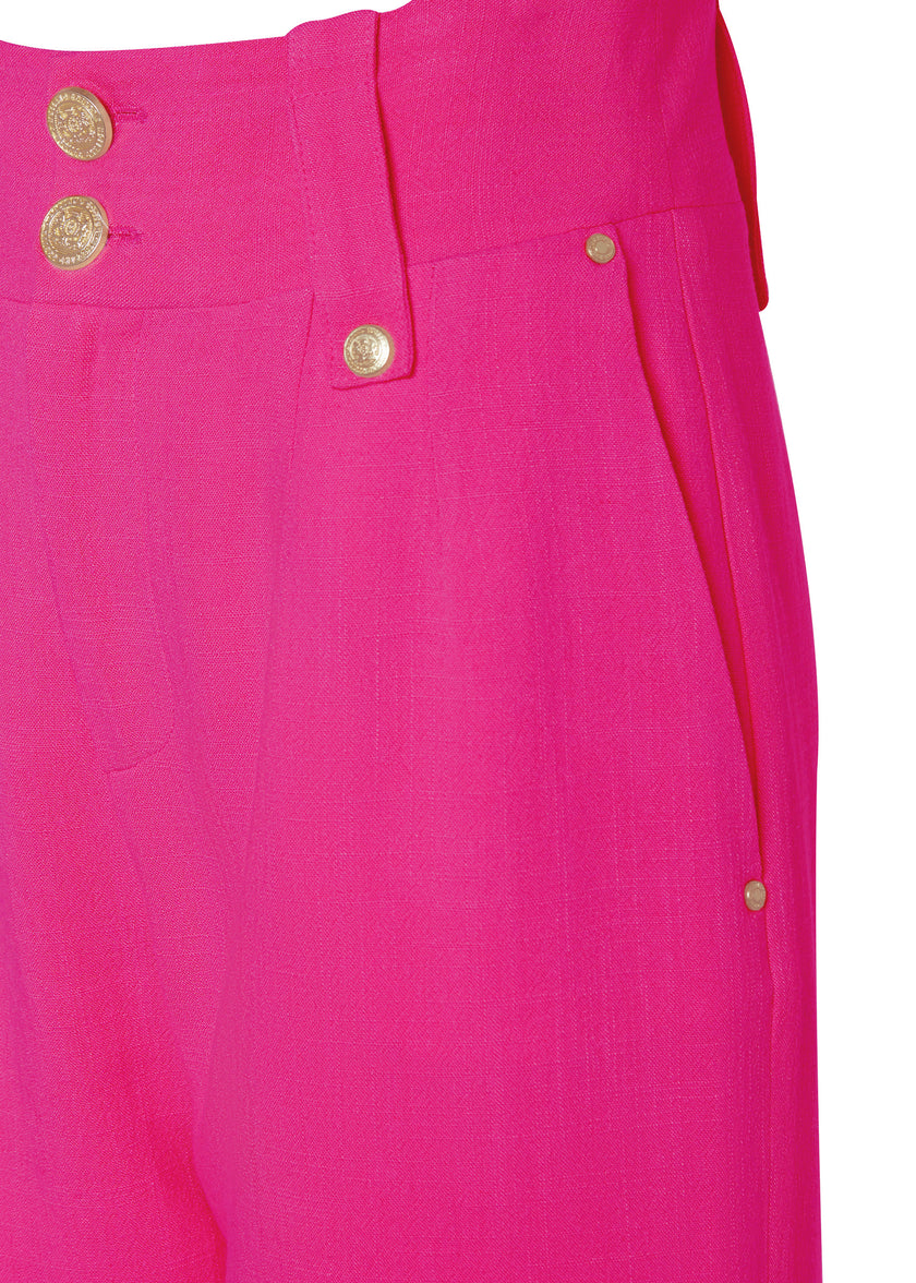 High Waisted Straight Trouser (Hot Pink Linen)