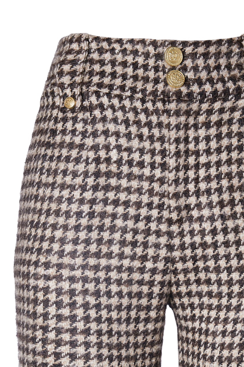 High Waisted Straight Trouser (Coffee Houndstooth)