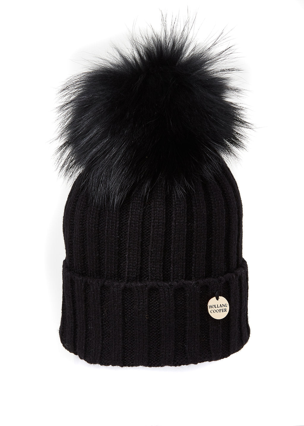 Ribbed Faux Fur Bobble Hat (Black) – Holland Cooper