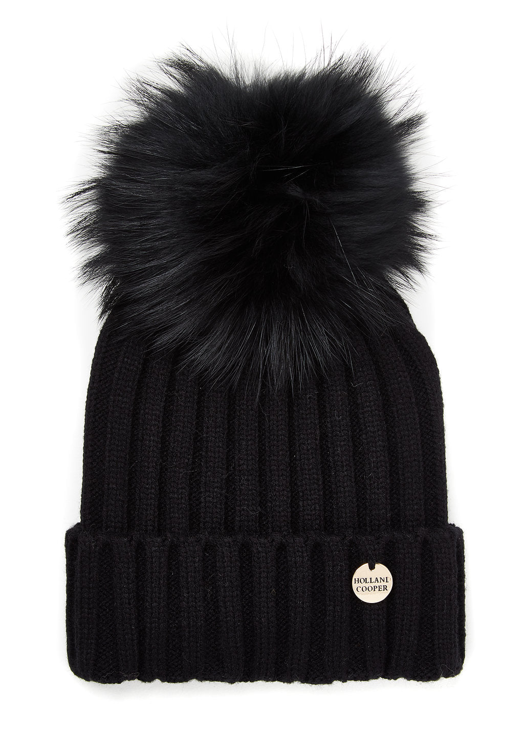 Ribbed Faux Fur Bobble Hat (Black) – Holland Cooper