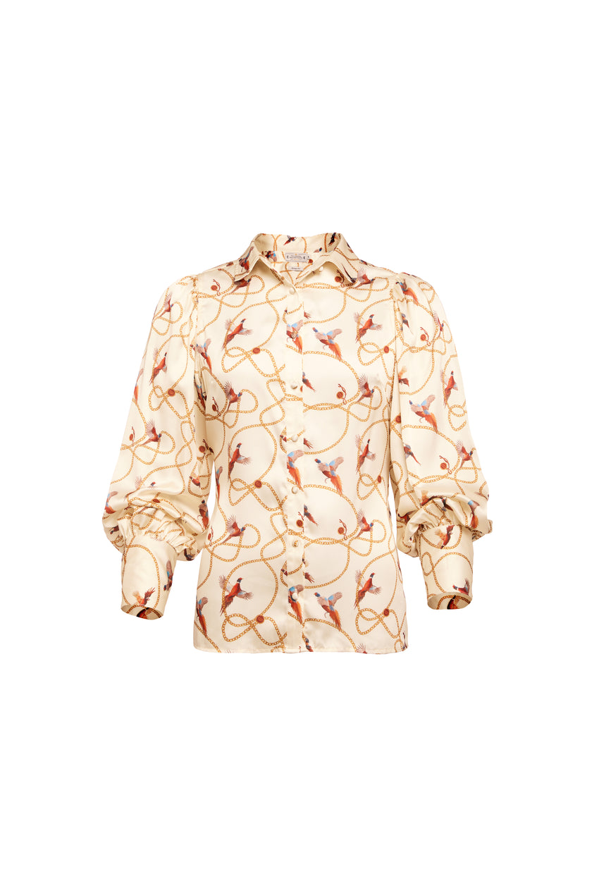 Isla Satin Shirt (Off White Pheasant)