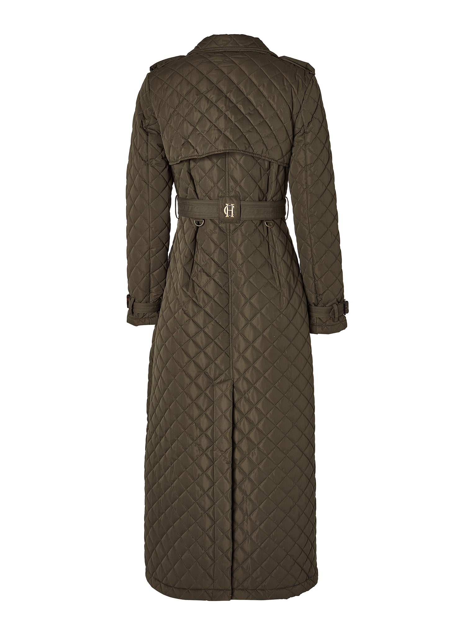 Full Length Enstone Quilted Trench Coat (Dark Olive)