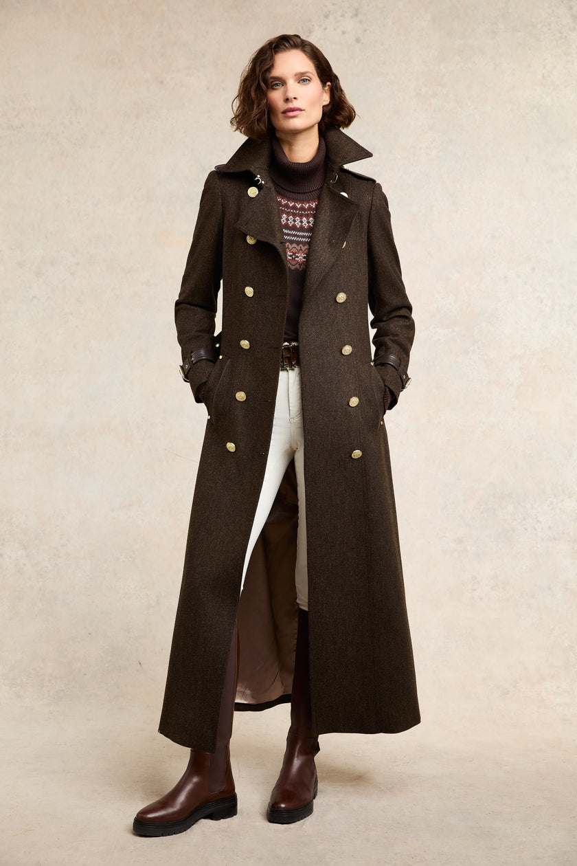 Full Length Marlborough Trench Coat (Chocolate Herringbone)