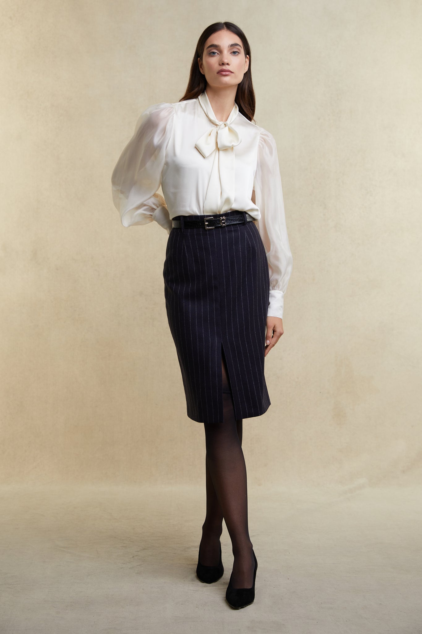 Mayfair Pencil Skirt Navy Chalk Pinstripe Holland Cooper