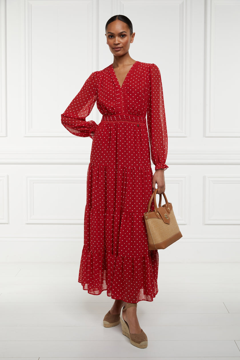 Bella Tiered Maxi Dress (Red White Polka Dot)