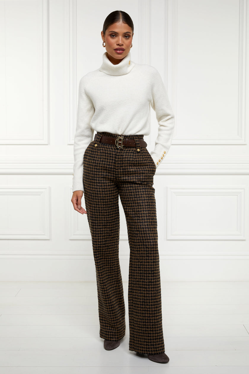 High Waisted Straight Trouser (Chocolate Houndstooth)