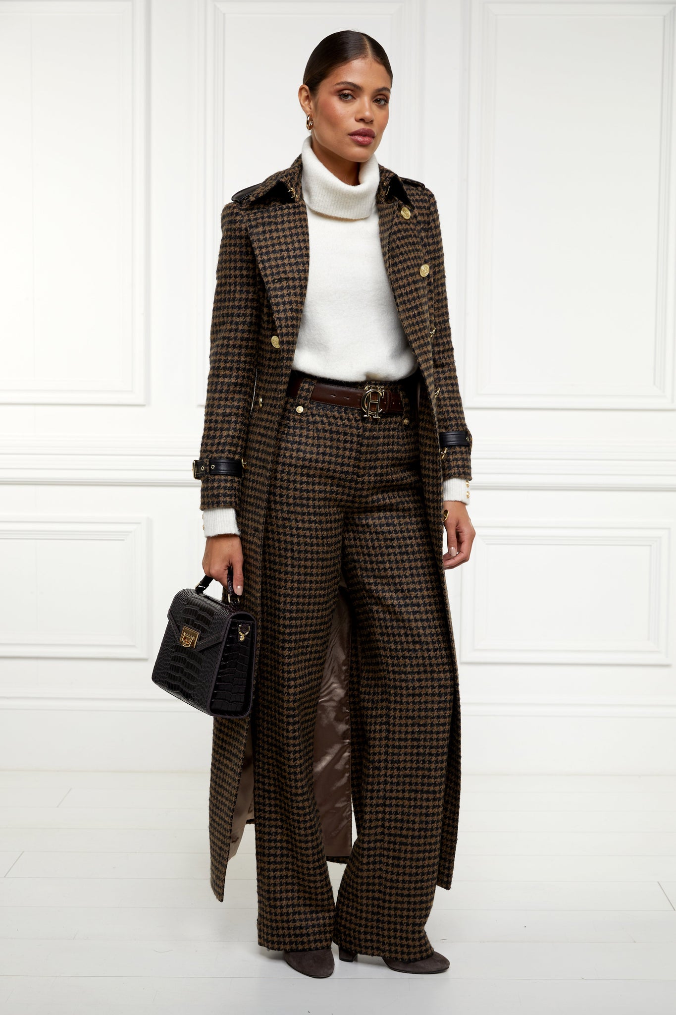 High Waisted Straight Trouser (Chocolate Houndstooth)