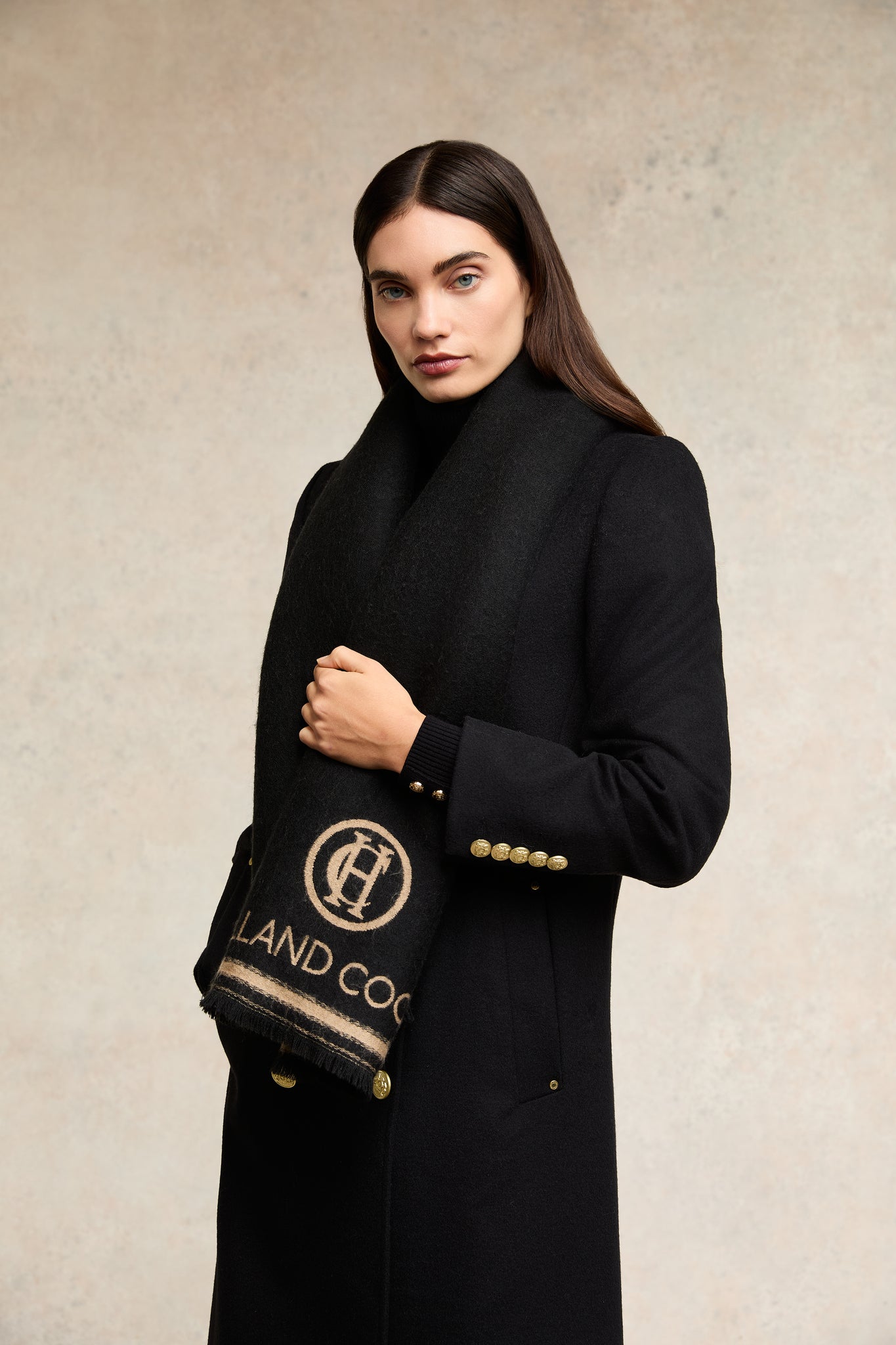 Regency Monogram Scarf (Black Camel)