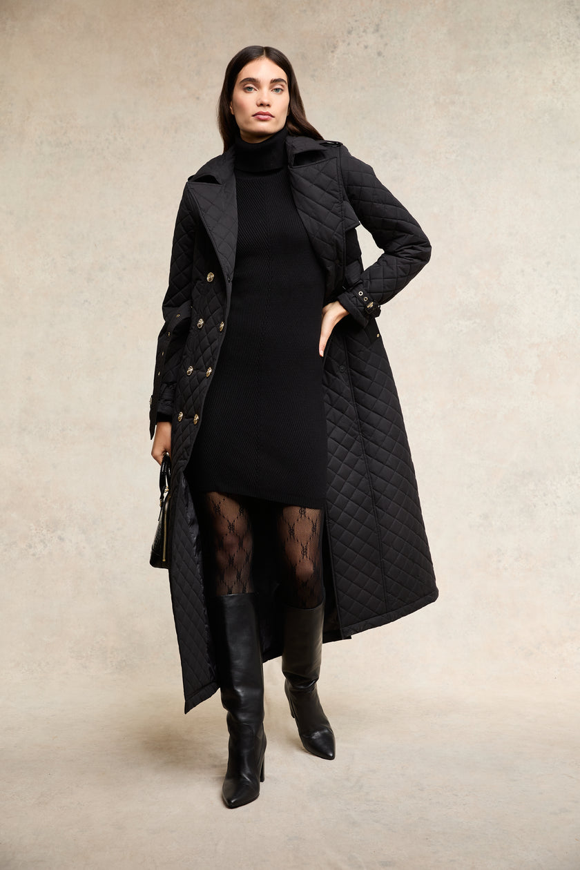 Full Length Enstone Quilted Trench Coat (Black)