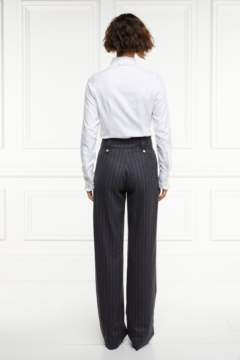 High Waisted Straight Trouser (Charcoal Pinstripe)