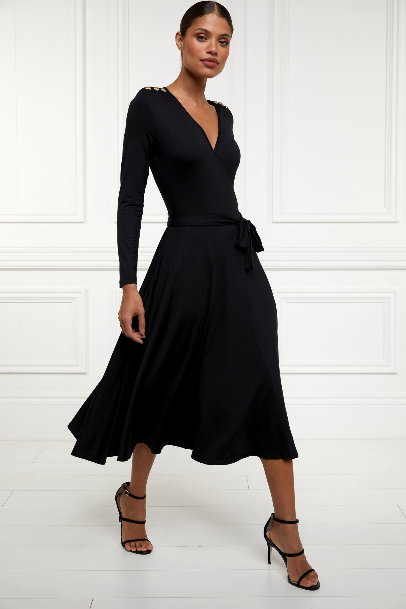 Juliette Midi Wrap Dress Black Holland Cooper