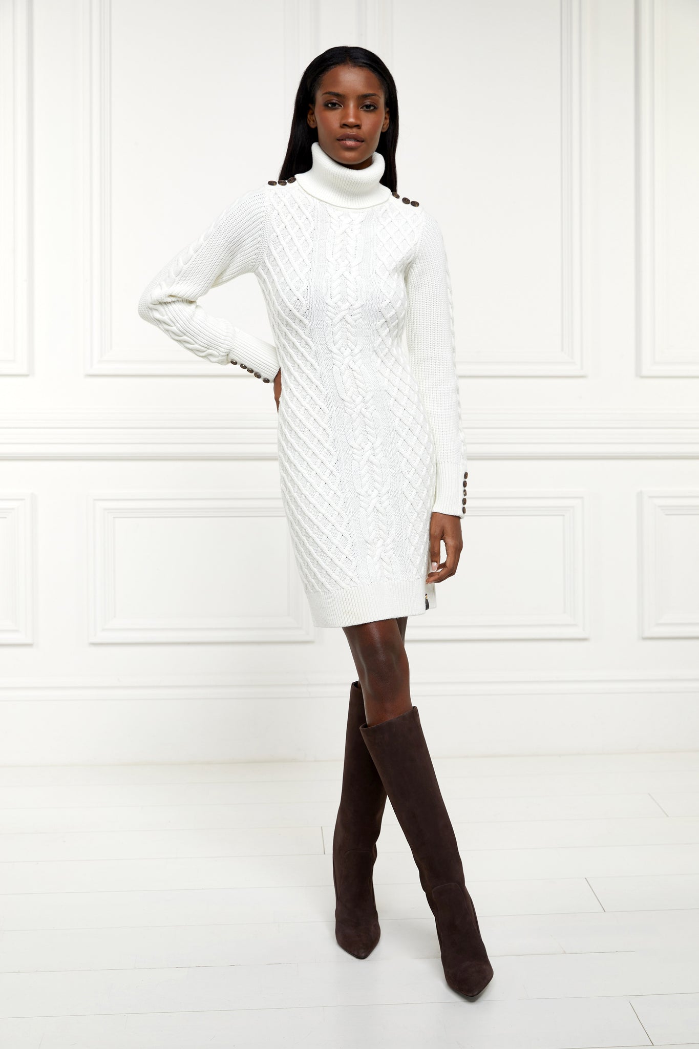 Country Roll Neck Dress (Cream)